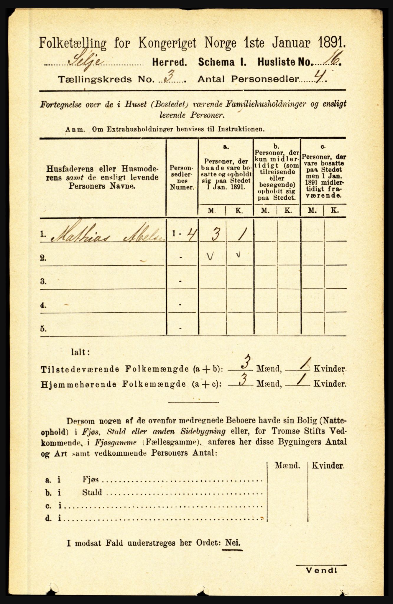 RA, 1891 census for 1441 Selje, 1891, p. 602