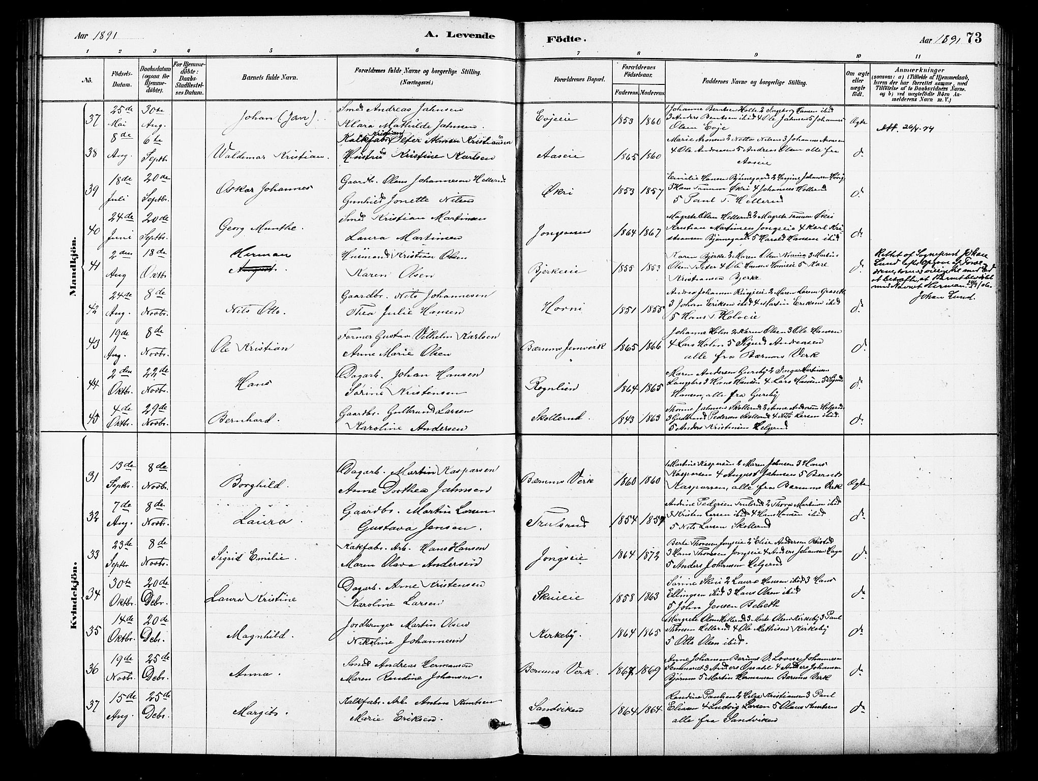 Asker prestekontor Kirkebøker, AV/SAO-A-10256a/F/Fb/L0001: Parish register (official) no. II 1, 1879-1895, p. 73