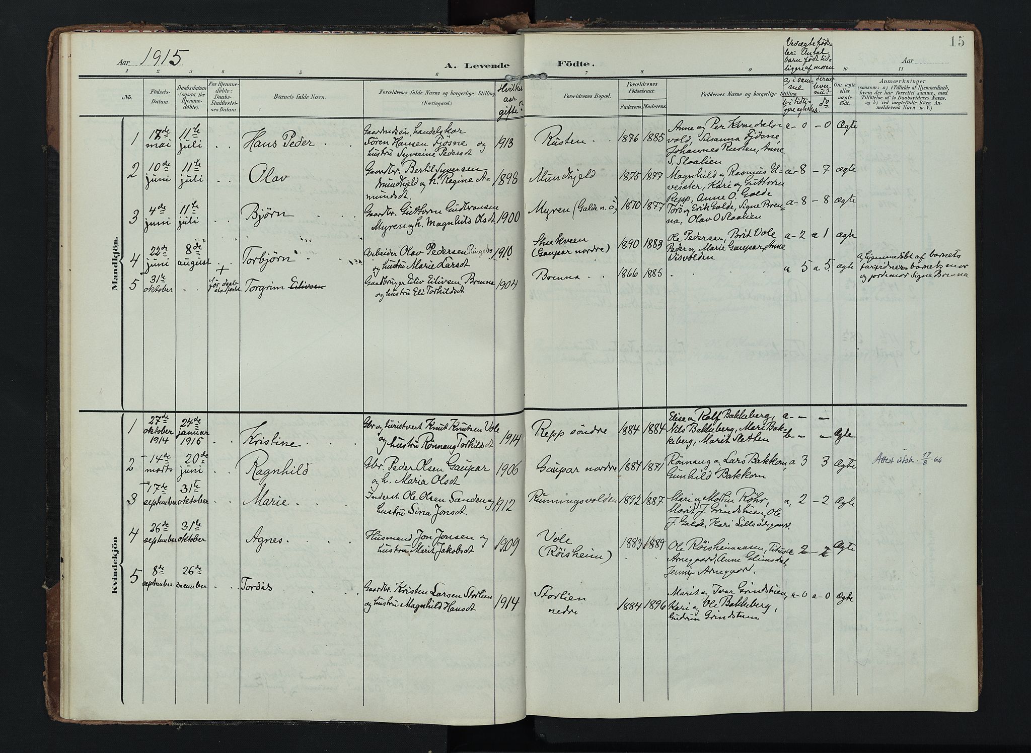 Lom prestekontor, AV/SAH-PREST-070/K/L0012: Parish register (official) no. 12, 1904-1928, p. 15