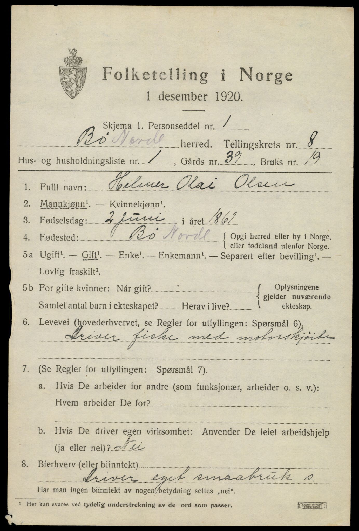 SAT, 1920 census for Bø, 1920, p. 6814