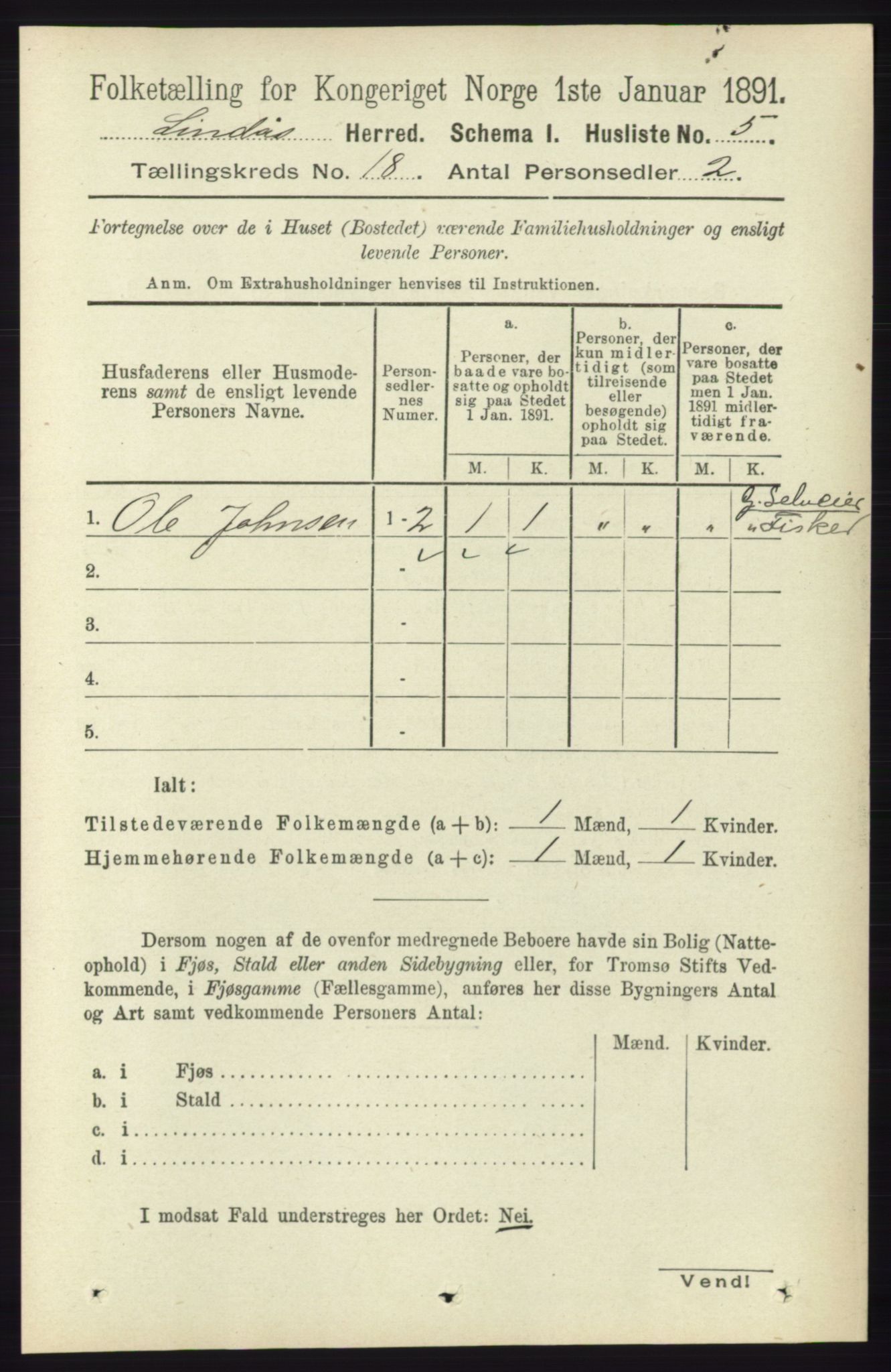 RA, 1891 census for 1263 Lindås, 1891, p. 6468