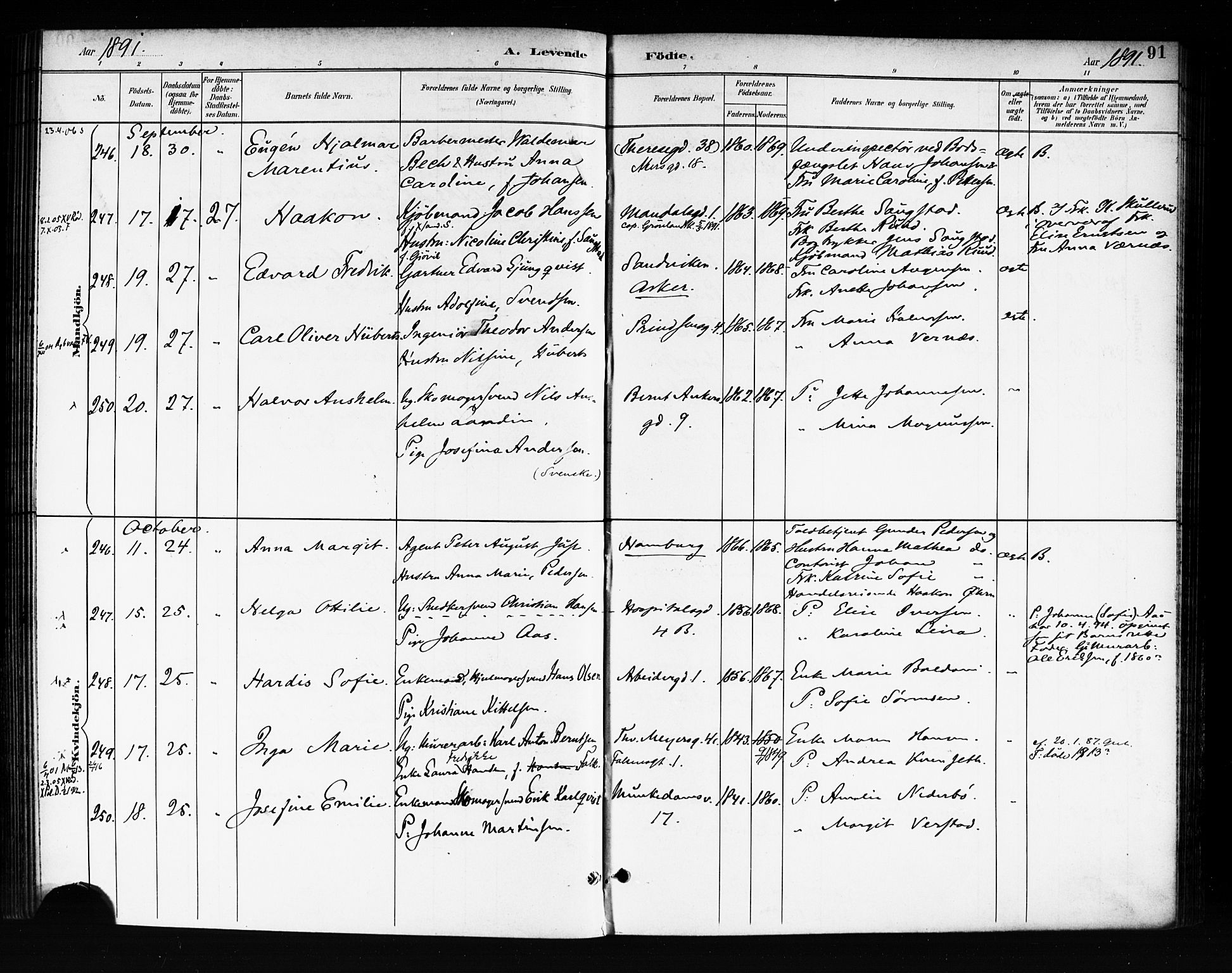 Rikshospitalet prestekontor Kirkebøker, SAO/A-10309b/F/L0008: Parish register (official) no. 8, 1890-1893, p. 91
