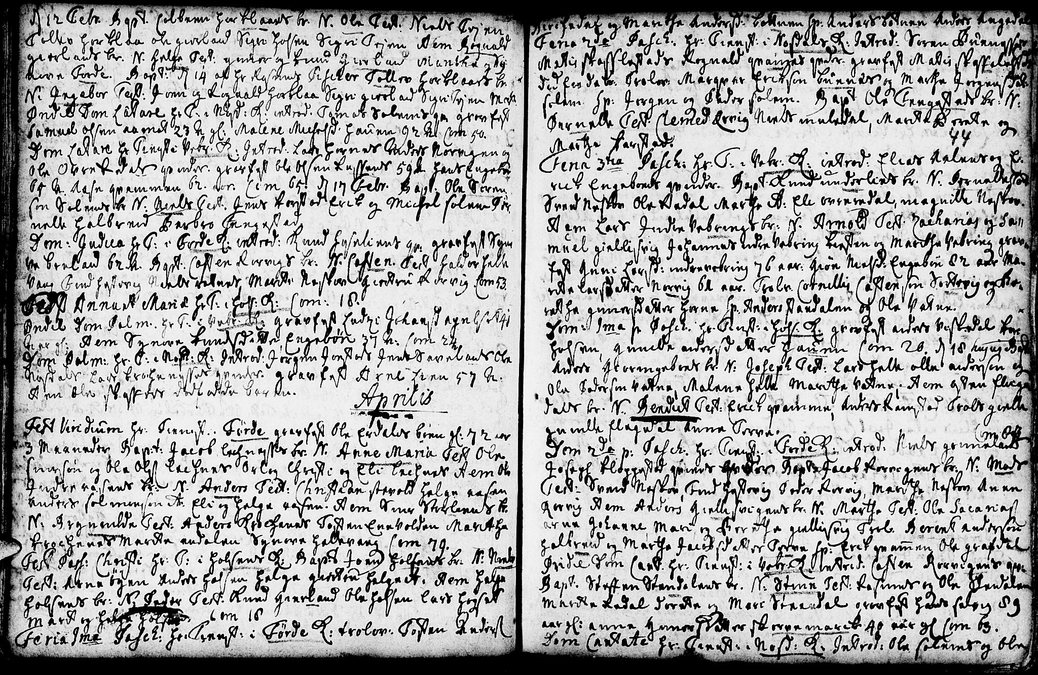 Førde sokneprestembete, AV/SAB-A-79901/H/Haa/Haaa/L0002: Parish register (official) no. A 2, 1728-1748, p. 44