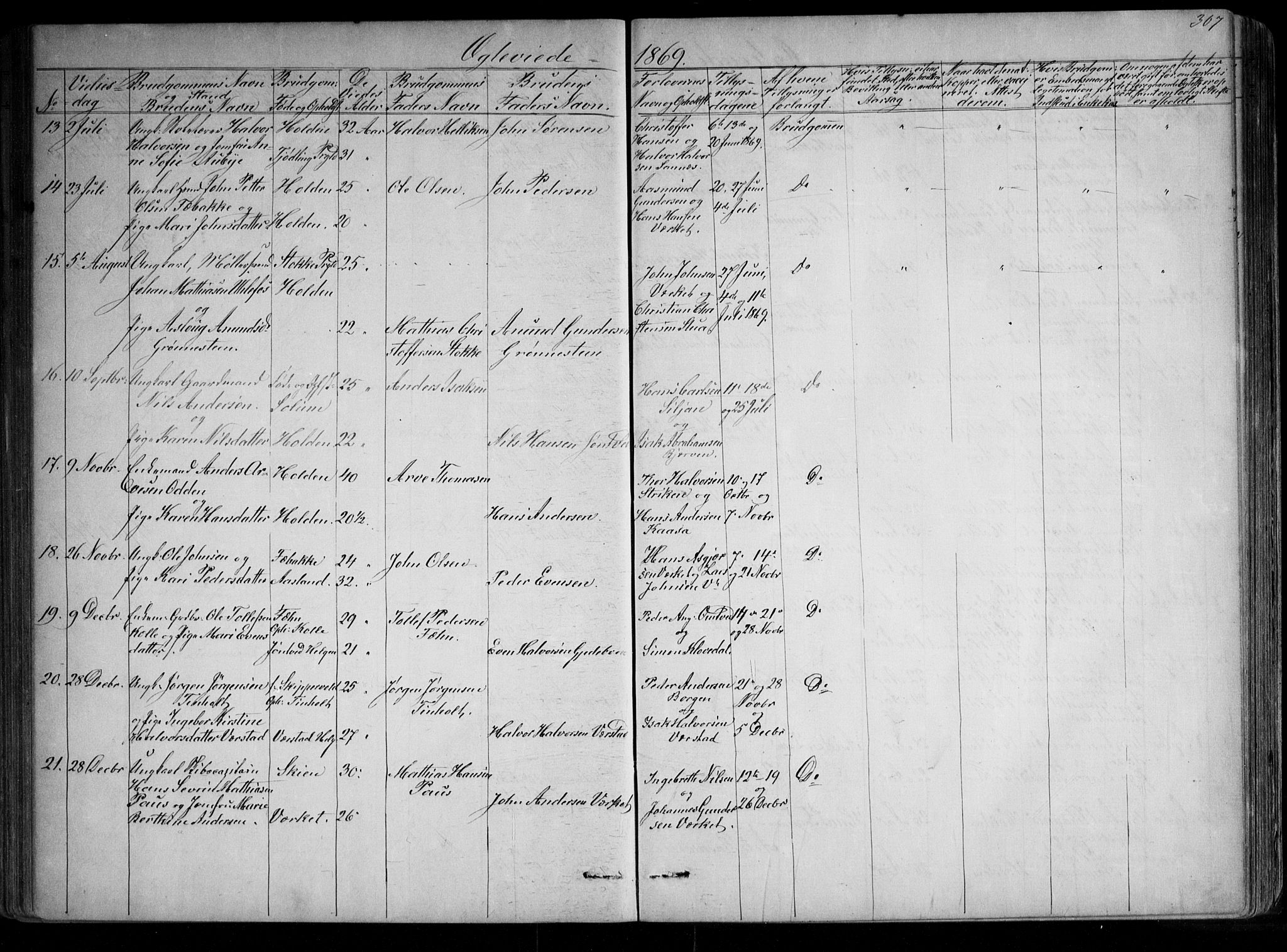 Holla kirkebøker, SAKO/A-272/G/Ga/L0004: Parish register (copy) no. I 4, 1867-1890, p. 307