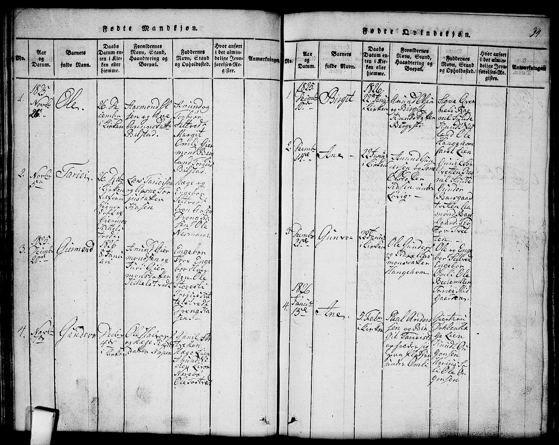 Mo kirkebøker, SAKO/A-286/G/Gb/L0001: Parish register (copy) no. II 1, 1814-1843, p. 34