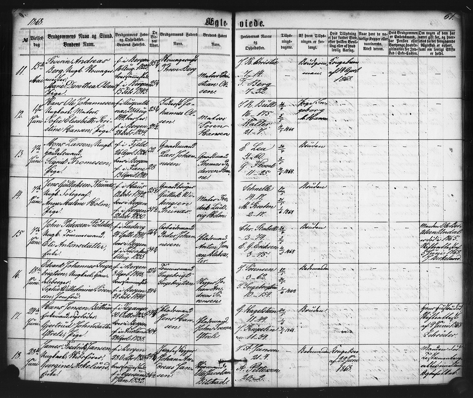 Nykirken Sokneprestembete, AV/SAB-A-77101/H/Haa/L0032: Parish register (official) no. D 2, 1861-1883, p. 61