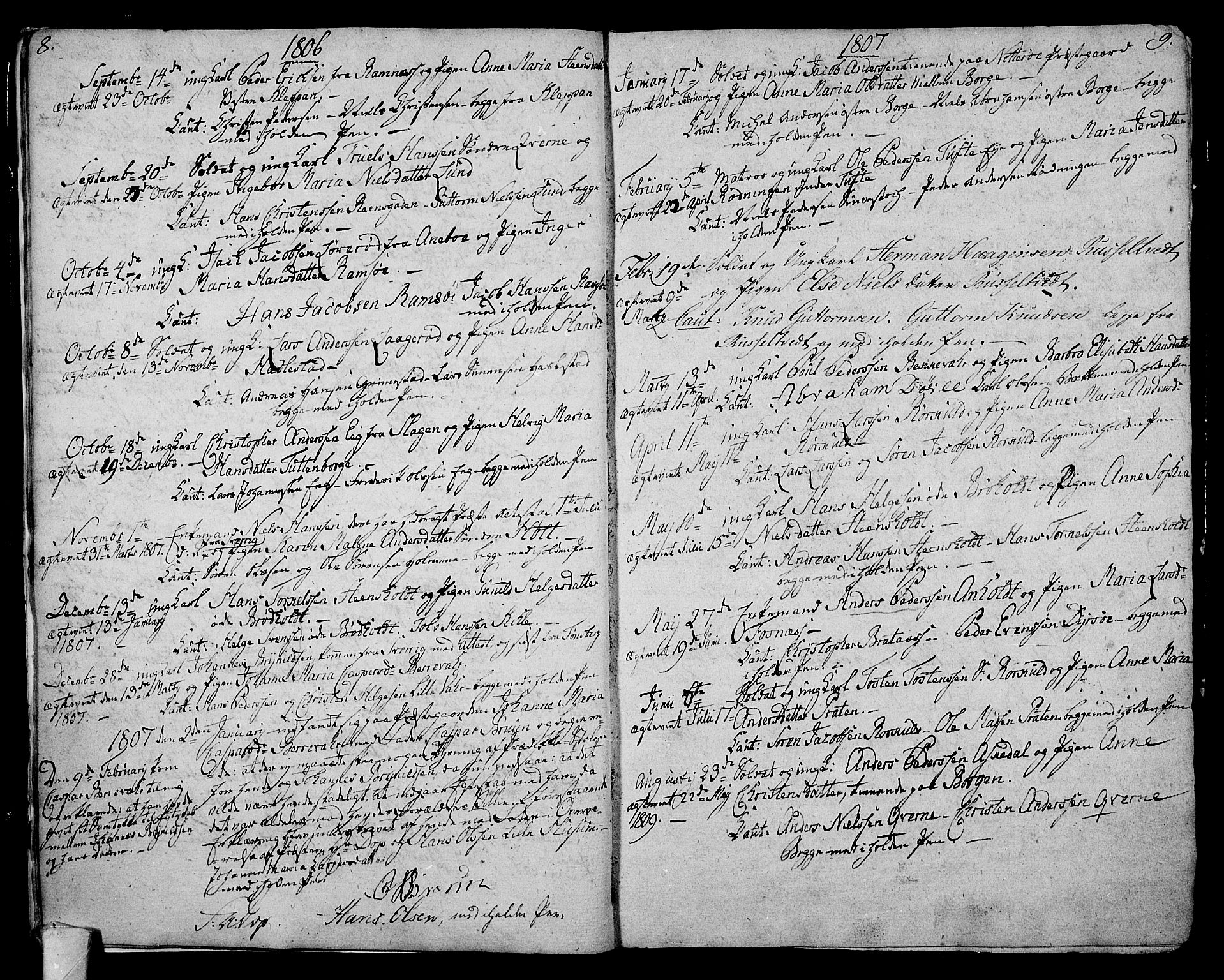 Stokke kirkebøker, SAKO/A-320/F/Fa/L0004: Parish register (official) no. I 4, 1804-1815, p. 8-9