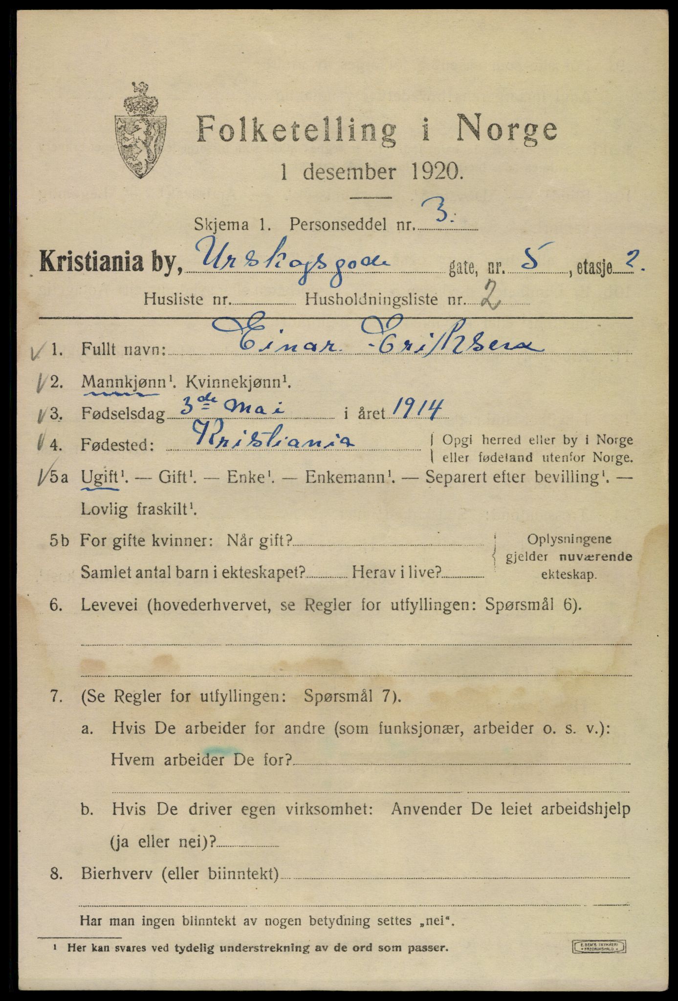 SAO, 1920 census for Kristiania, 1920, p. 620245