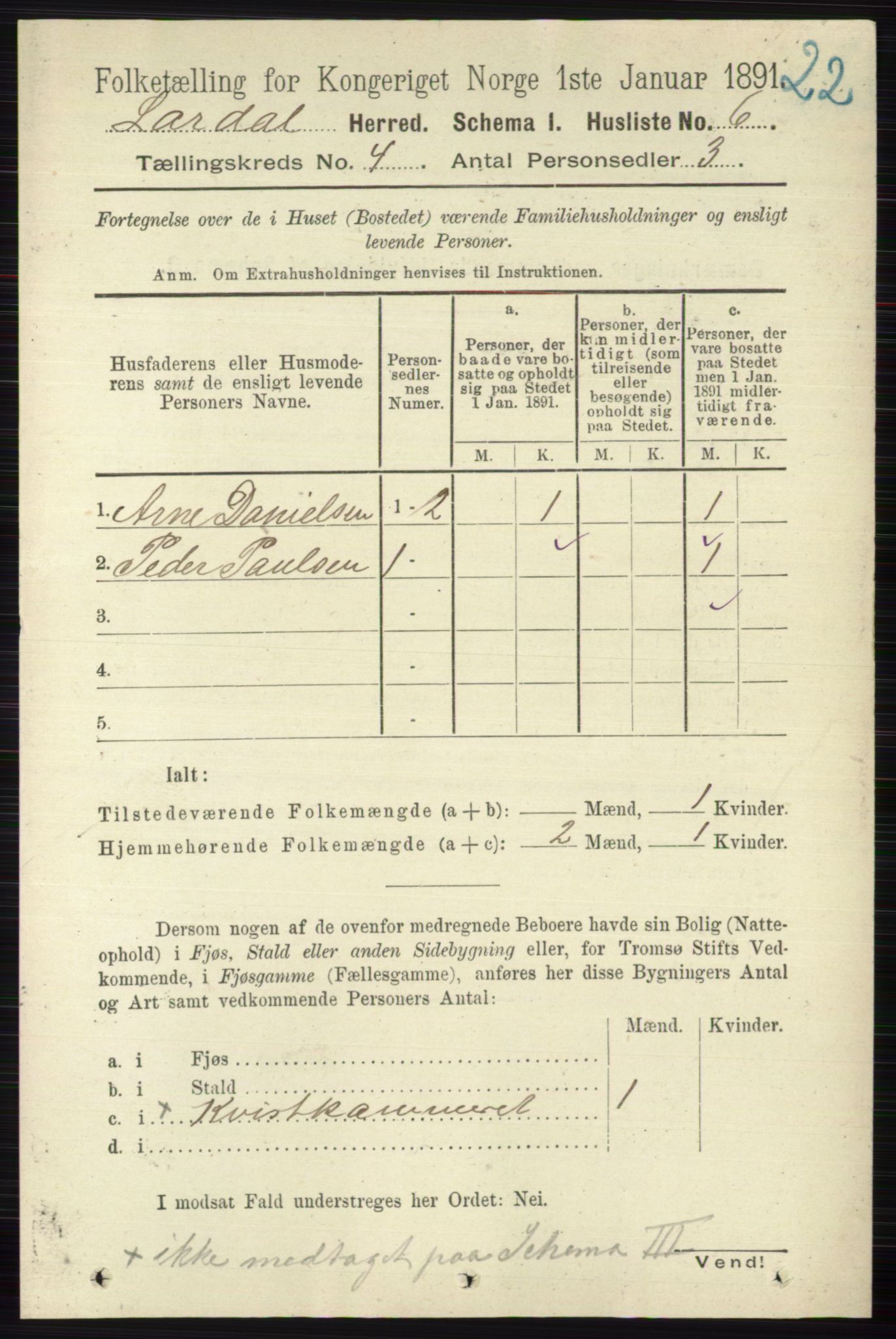 RA, 1891 census for 0728 Lardal, 1891, p. 1854