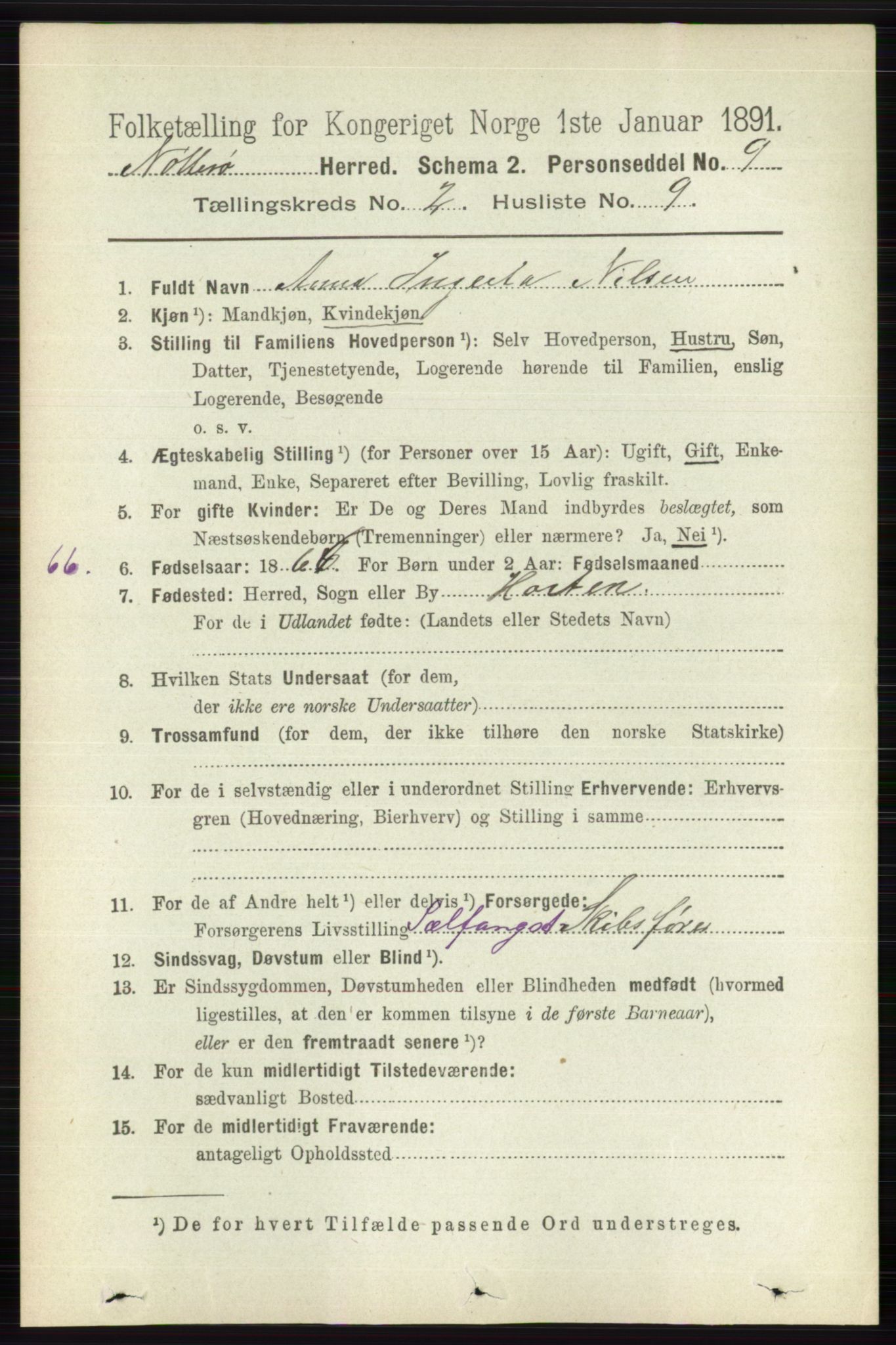 RA, 1891 census for 0722 Nøtterøy, 1891, p. 910