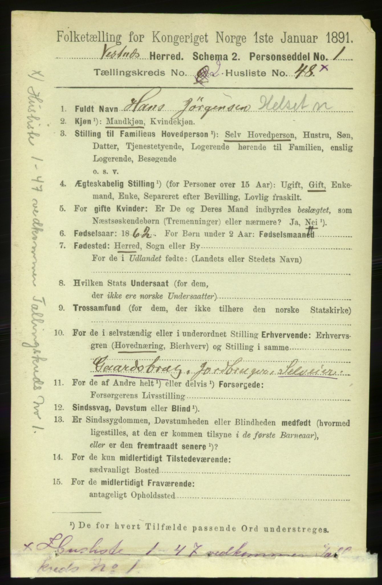 RA, 1891 census for 1535 Vestnes, 1891, p. 432