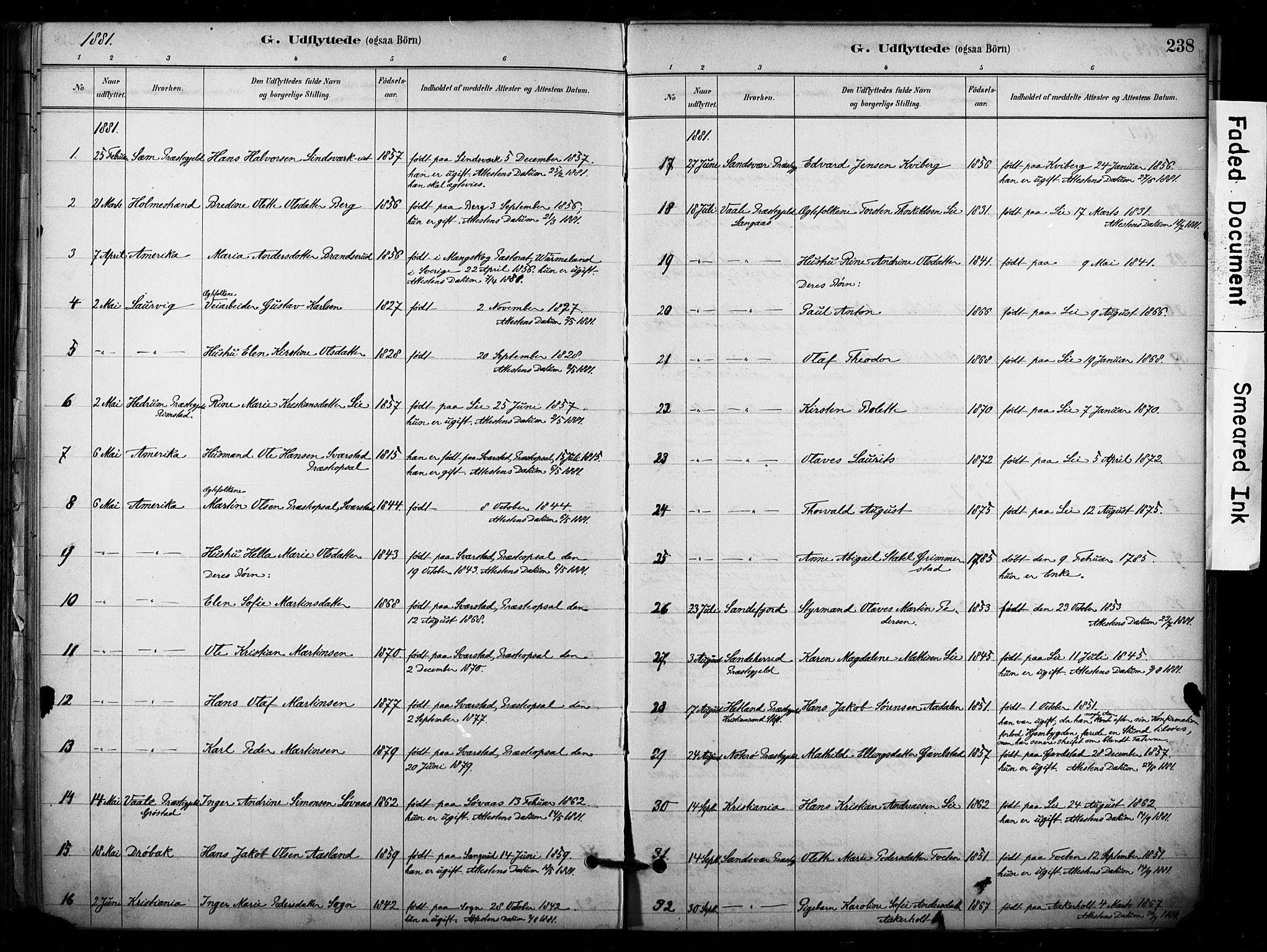 Lardal kirkebøker, SAKO/A-350/F/Fb/L0001: Parish register (official) no. II 1, 1881-1911, p. 238