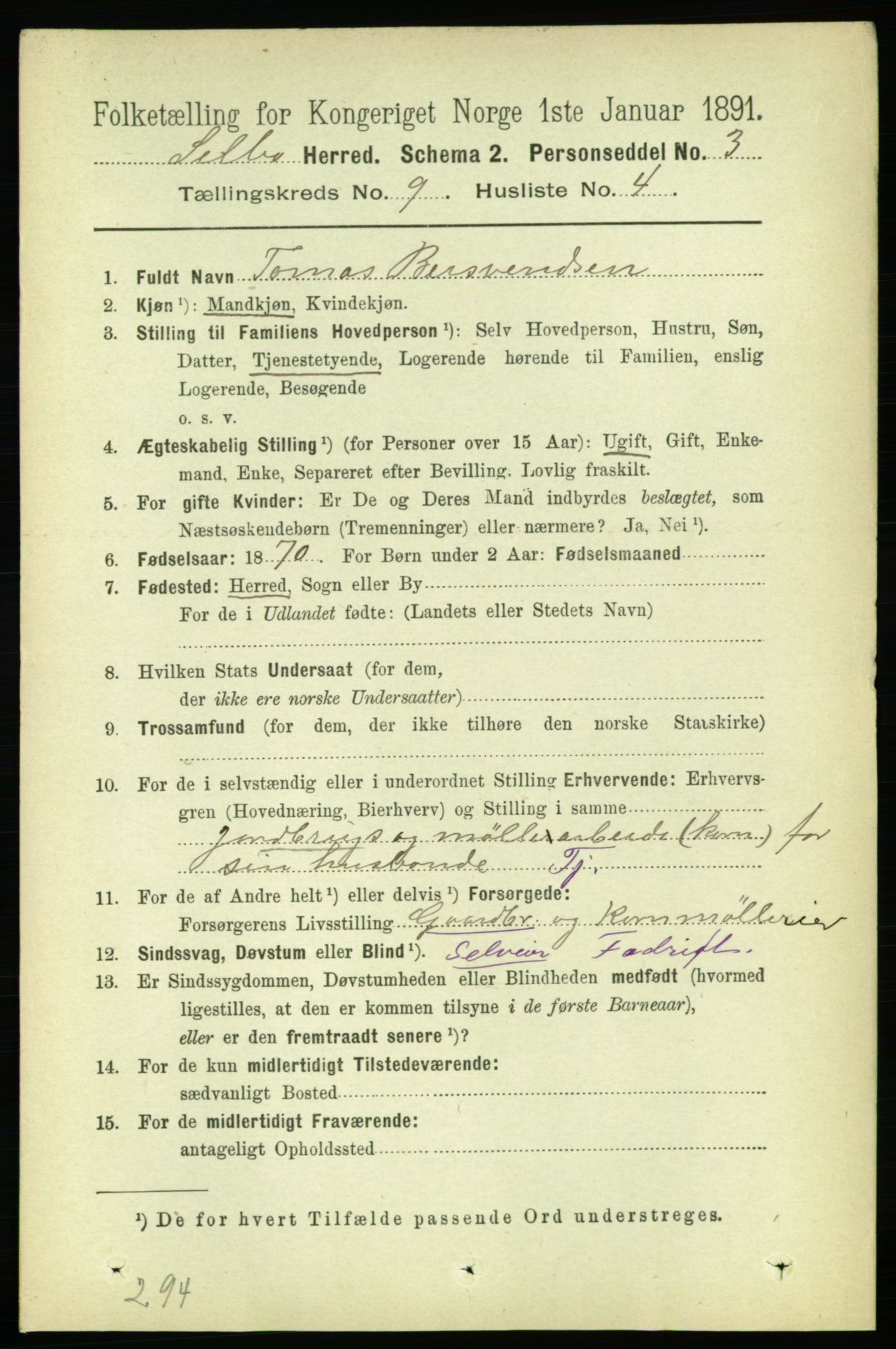 RA, 1891 census for 1664 Selbu, 1891, p. 3359