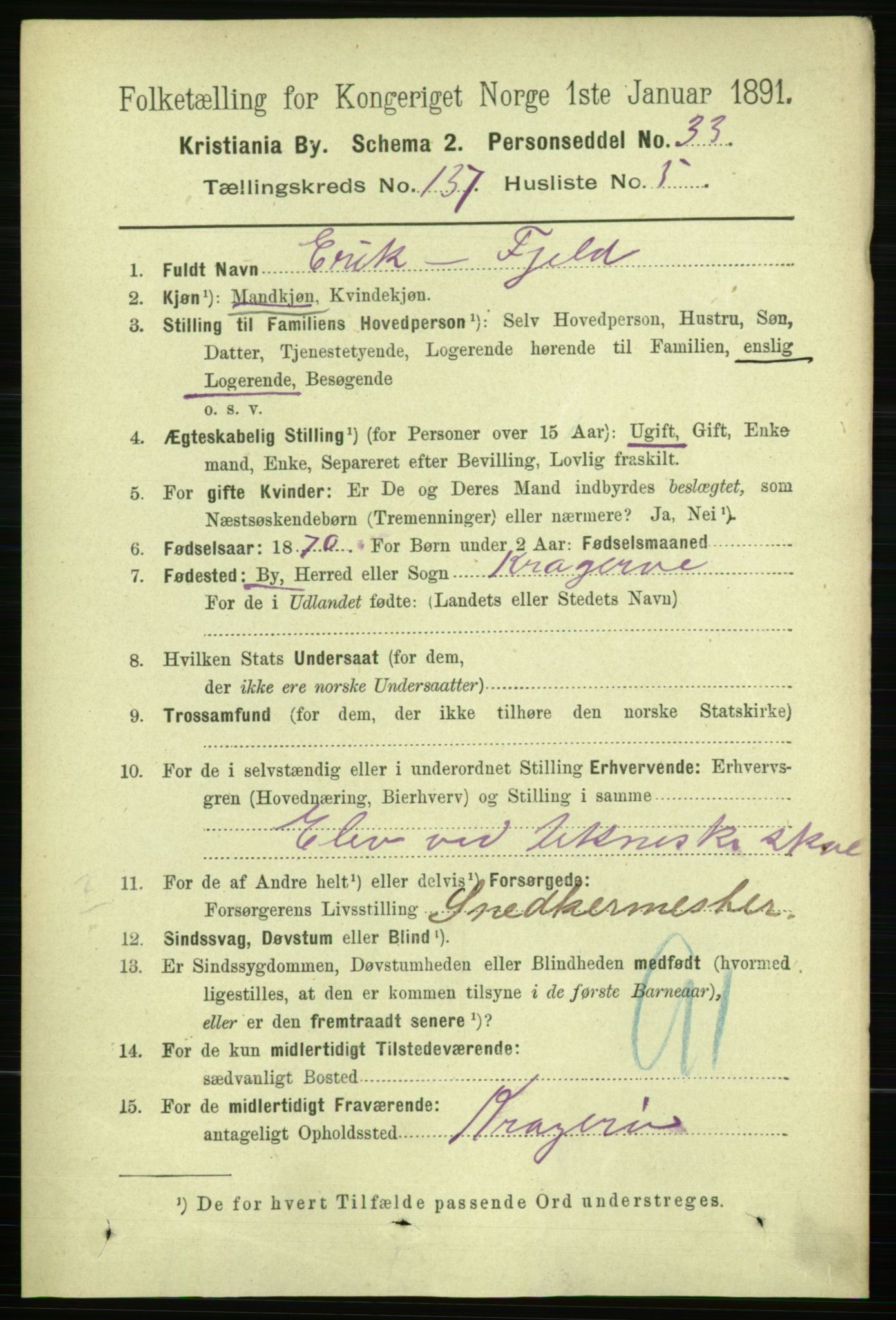 RA, 1891 census for 0301 Kristiania, 1891, p. 76431