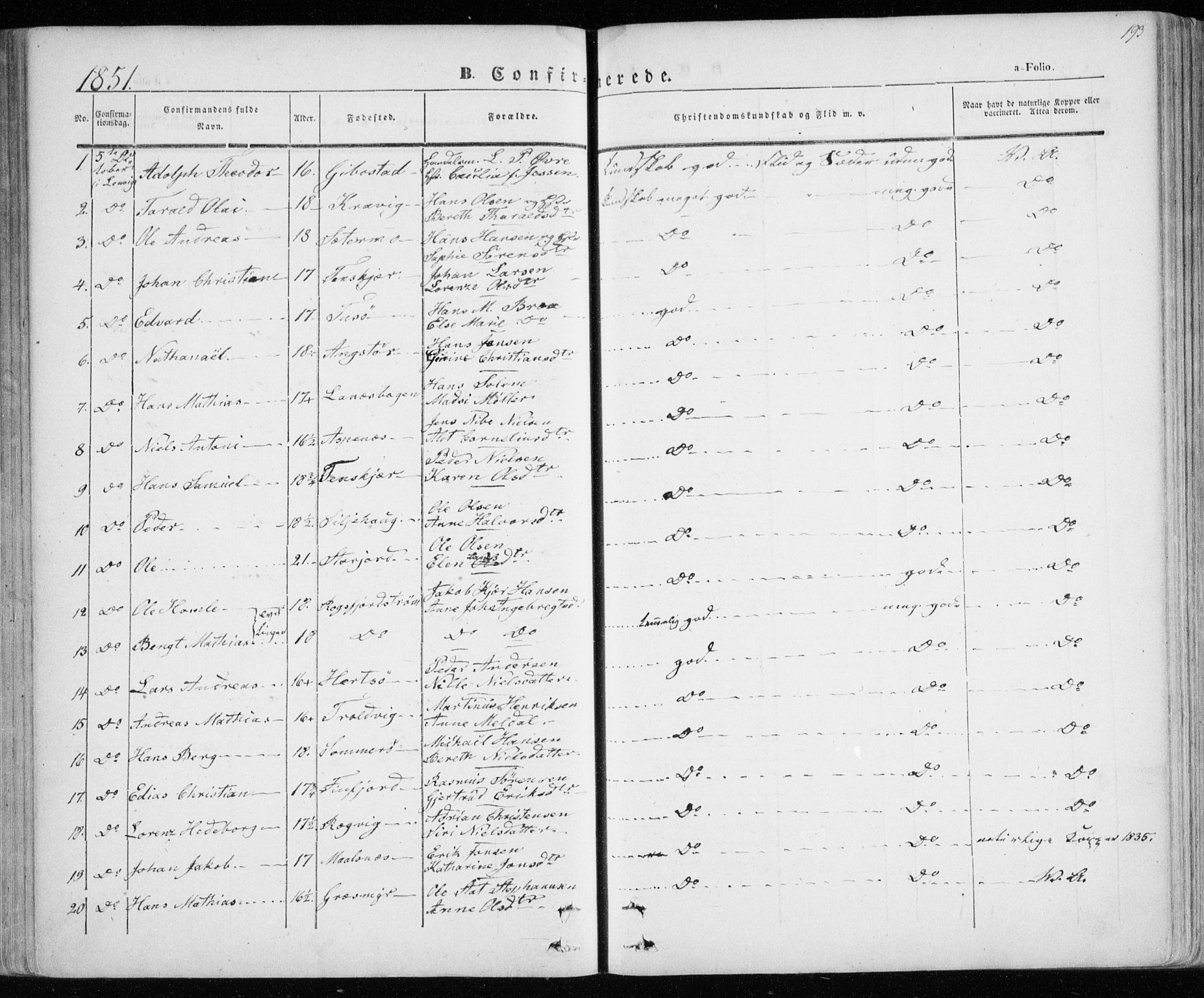 Lenvik sokneprestembete, SATØ/S-1310/H/Ha/Haa/L0006kirke: Parish register (official) no. 6, 1845-1854, p. 193