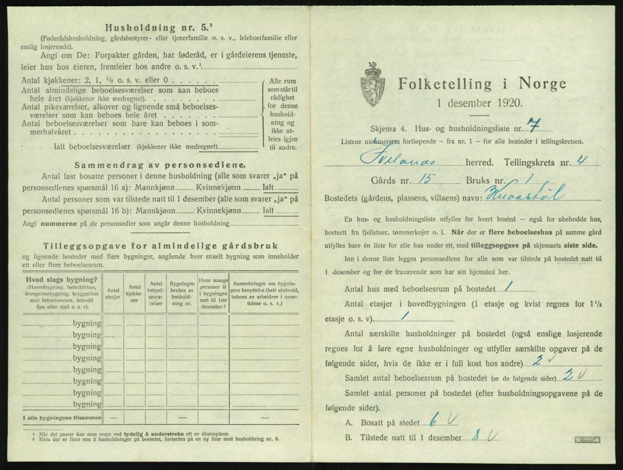 SAK, 1920 census for Iveland, 1920, p. 205