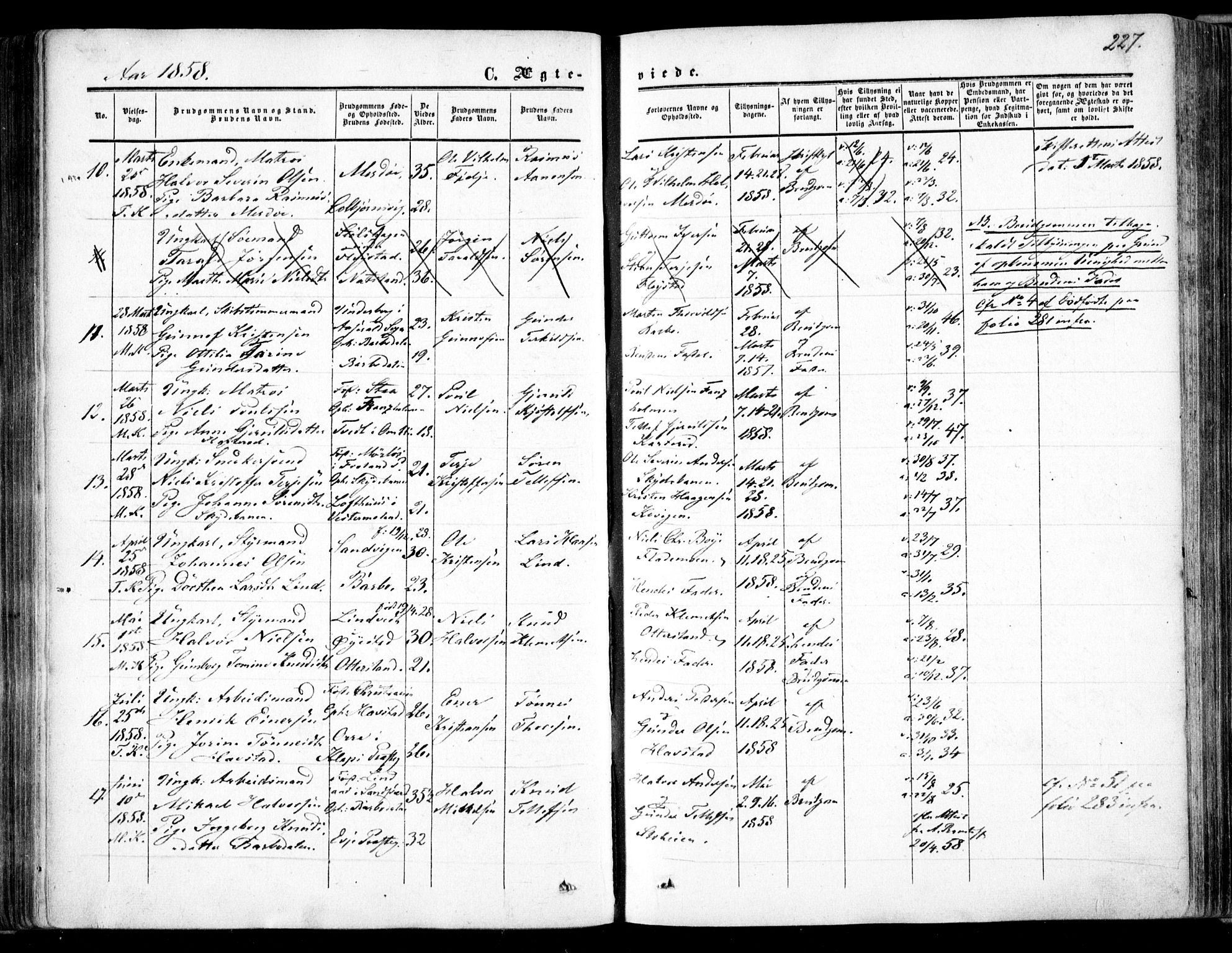 Tromøy sokneprestkontor, AV/SAK-1111-0041/F/Fa/L0006: Parish register (official) no. A 6, 1855-1863, p. 227