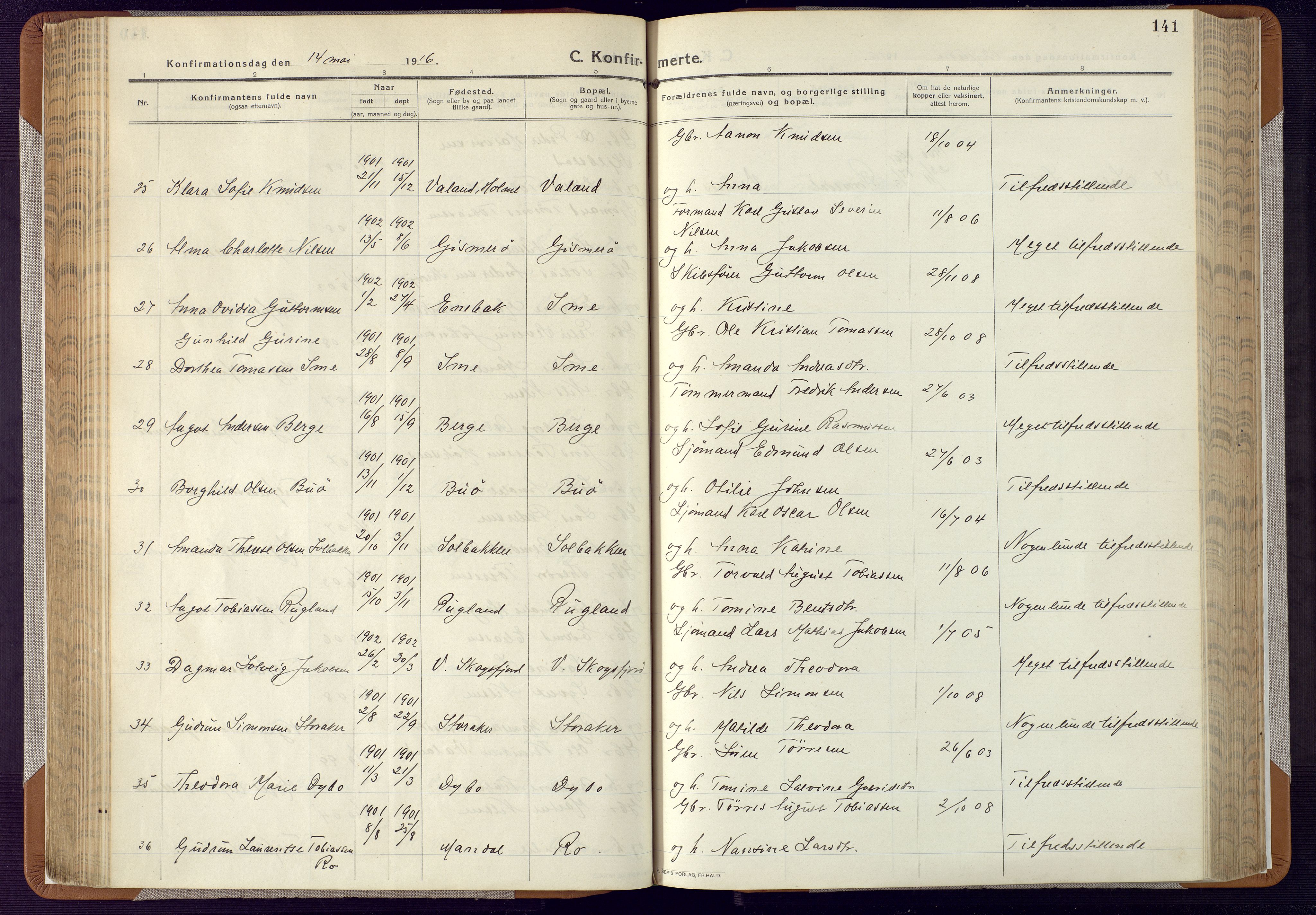 Mandal sokneprestkontor, AV/SAK-1111-0030/F/Fa/Faa/L0022: Parish register (official) no. A 22, 1913-1925, p. 141