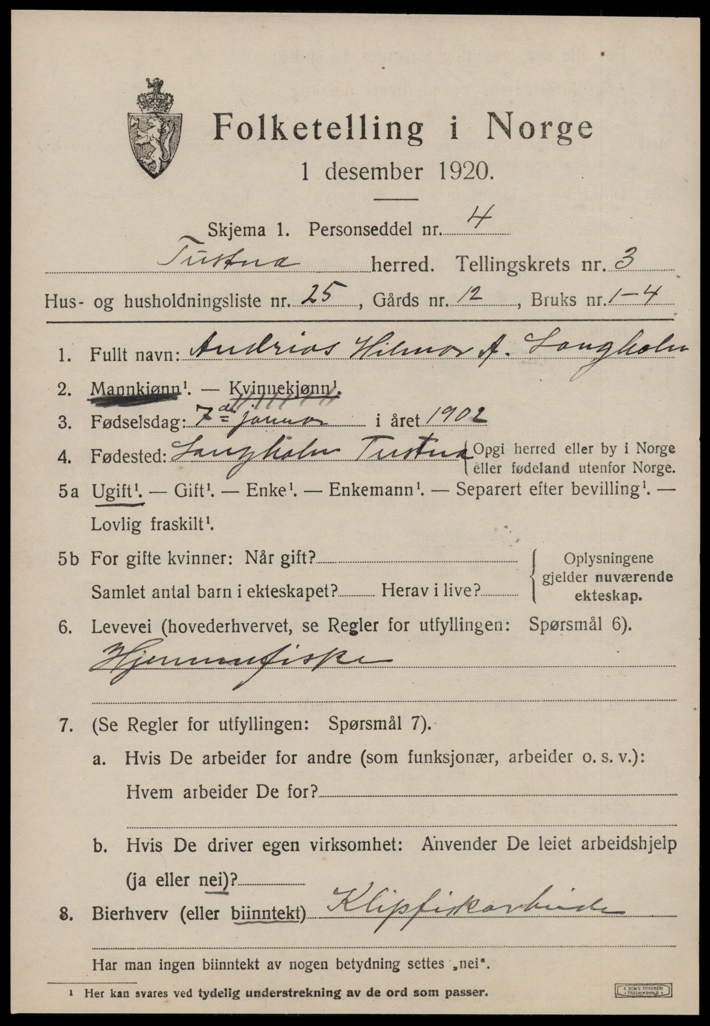 SAT, 1920 census for Tustna, 1920, p. 1721