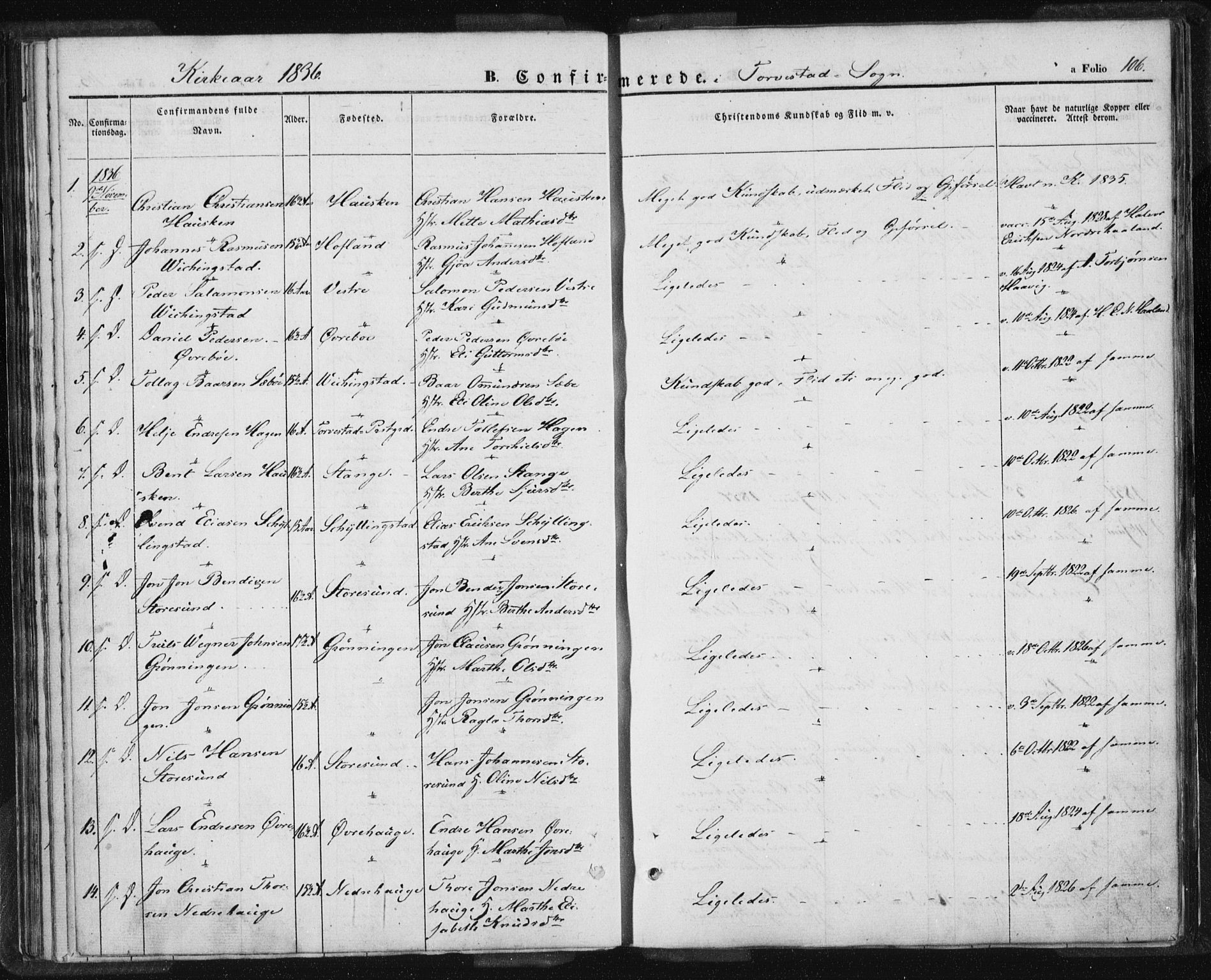 Torvastad sokneprestkontor, SAST/A -101857/H/Ha/Haa/L0005: Parish register (official) no. A 5, 1836-1847, p. 106