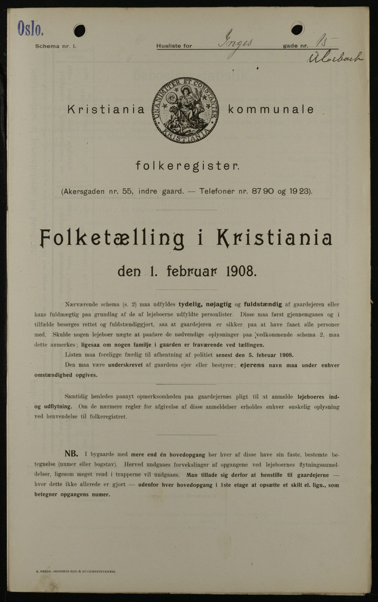 OBA, Municipal Census 1908 for Kristiania, 1908, p. 39487