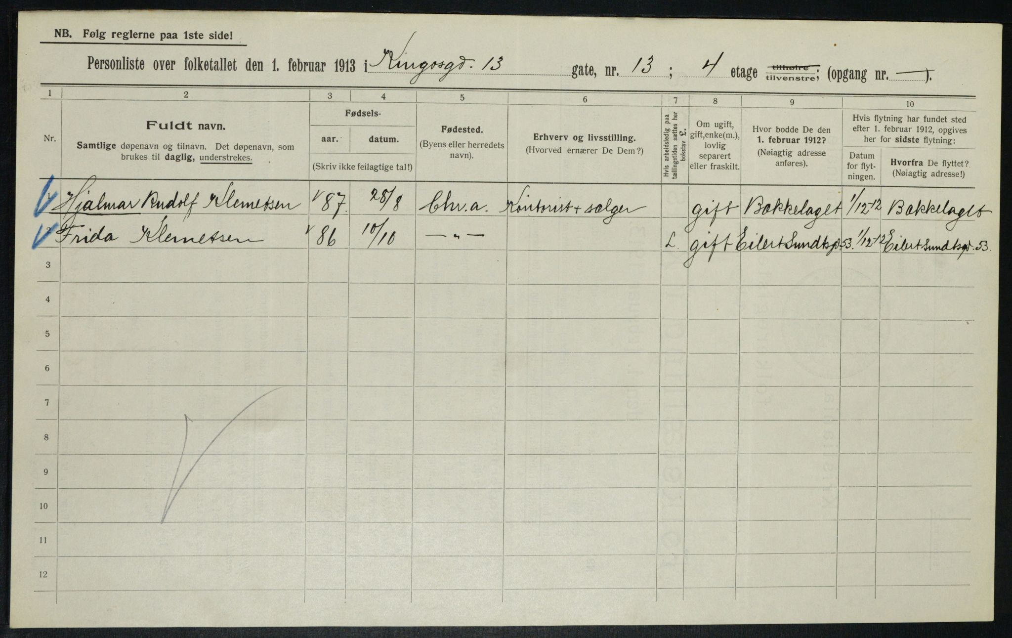 OBA, Municipal Census 1913 for Kristiania, 1913, p. 49457