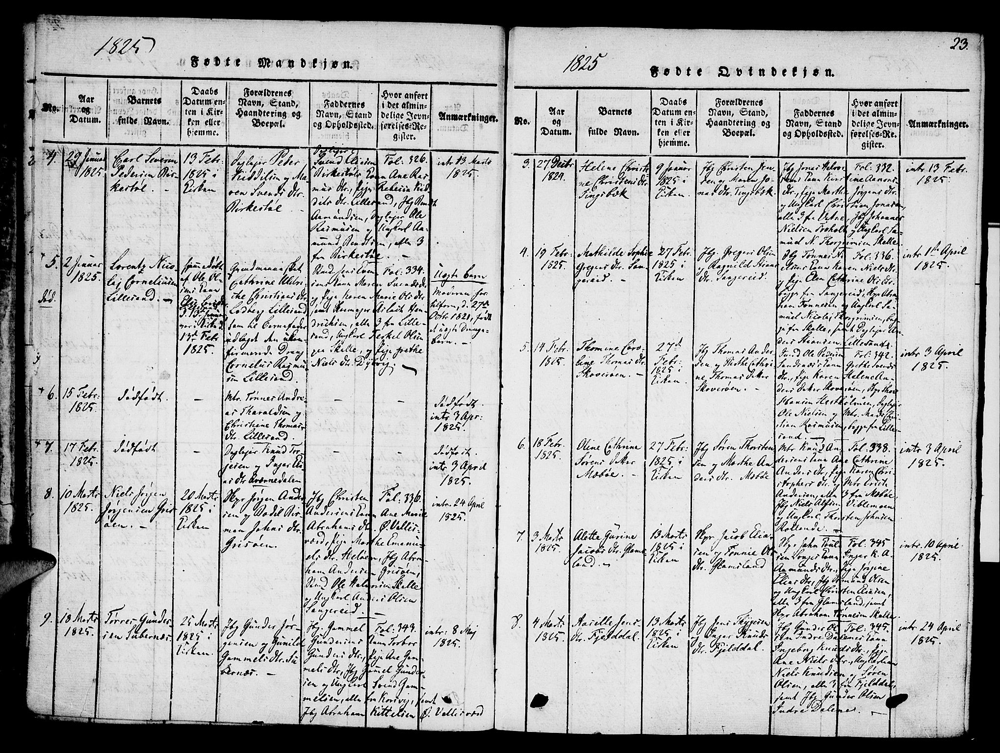 Vestre Moland sokneprestkontor, AV/SAK-1111-0046/F/Fa/Fab/L0003: Parish register (official) no. A 3, 1816-1843, p. 23