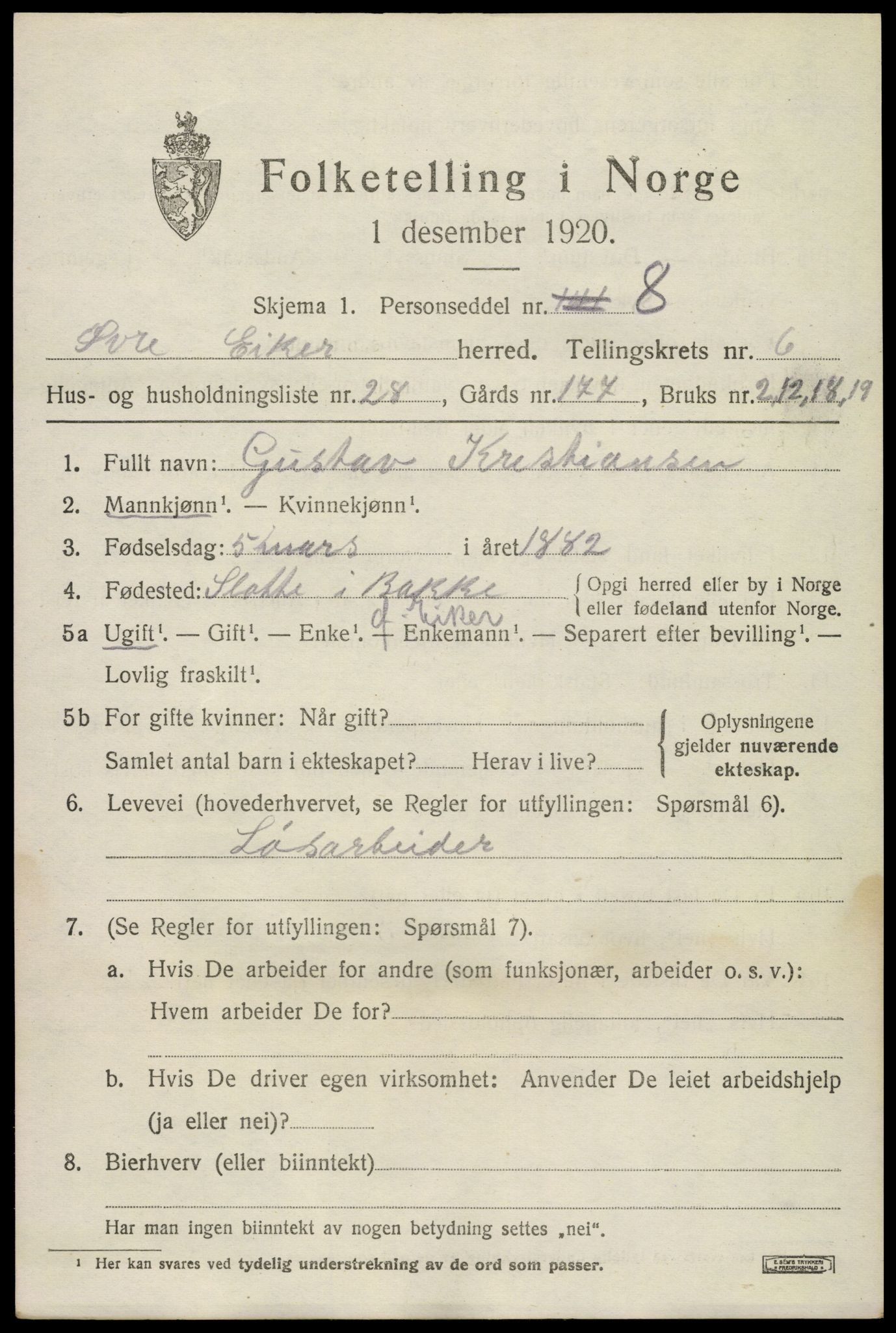 SAKO, 1920 census for Øvre Eiker, 1920, p. 13052