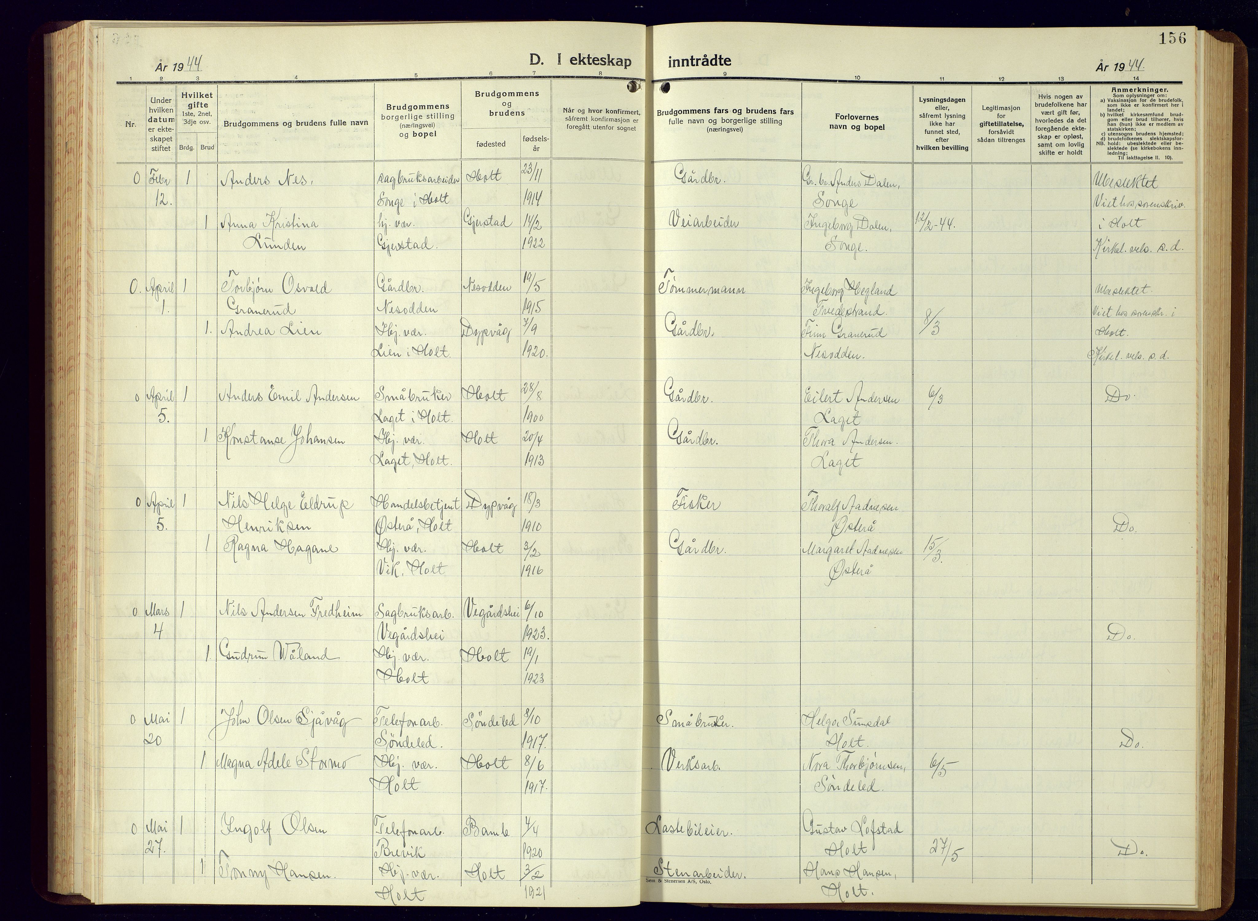 Holt sokneprestkontor, AV/SAK-1111-0021/F/Fb/L0013: Parish register (copy) no. B-13, 1940-1958, p. 156