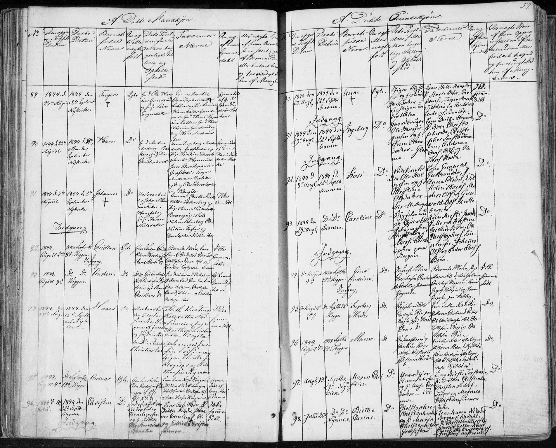 Modum kirkebøker, AV/SAKO-A-234/F/Fa/L0007: Parish register (official) no. 7, 1841-1850, p. 57