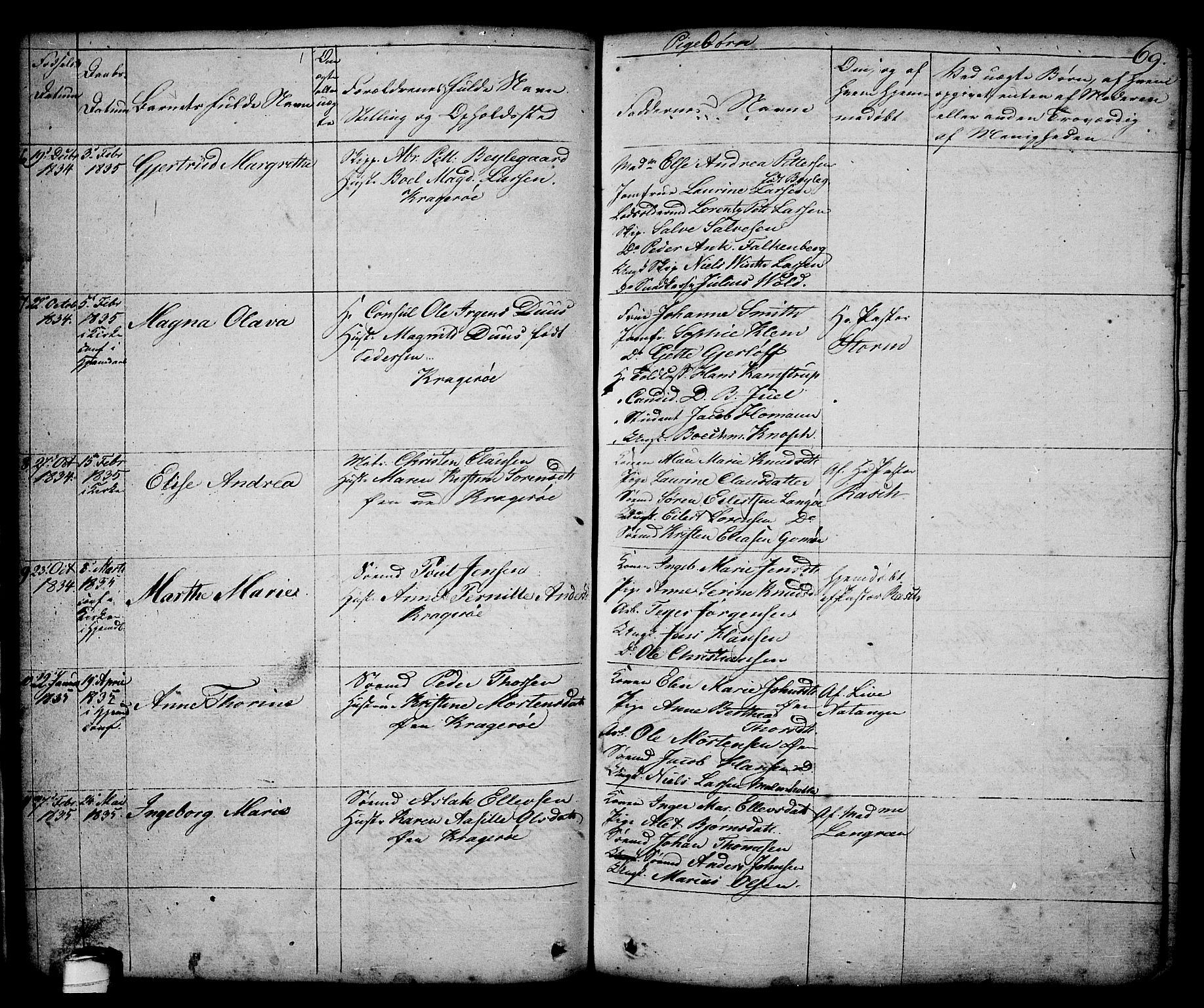 Kragerø kirkebøker, AV/SAKO-A-278/G/Ga/L0003: Parish register (copy) no. 3, 1832-1852, p. 69