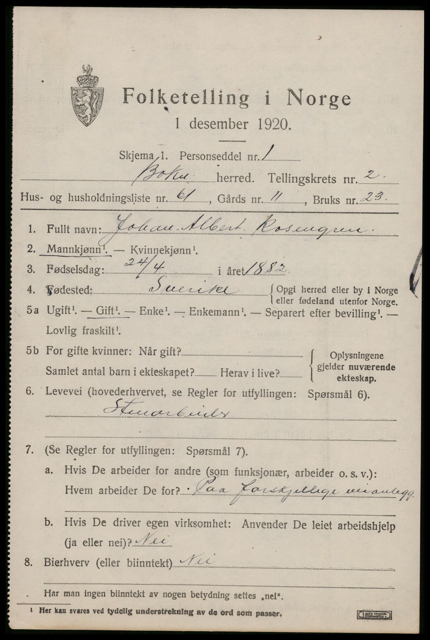 SAST, 1920 census for Bokn, 1920, p. 1312