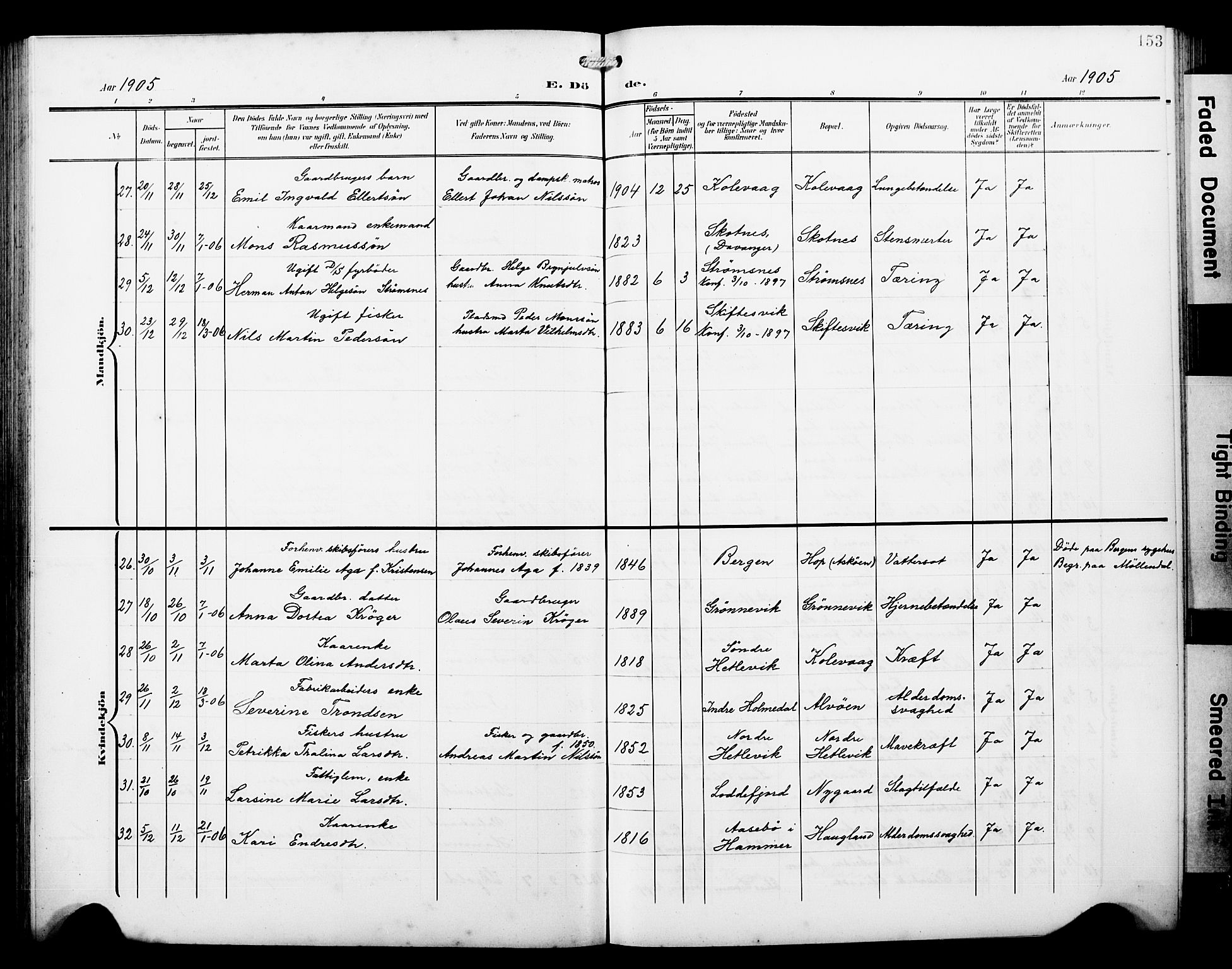 Askøy Sokneprestembete, AV/SAB-A-74101/H/Ha/Hab/Haba/L0014: Parish register (copy) no. A 14, 1904-1927, p. 153