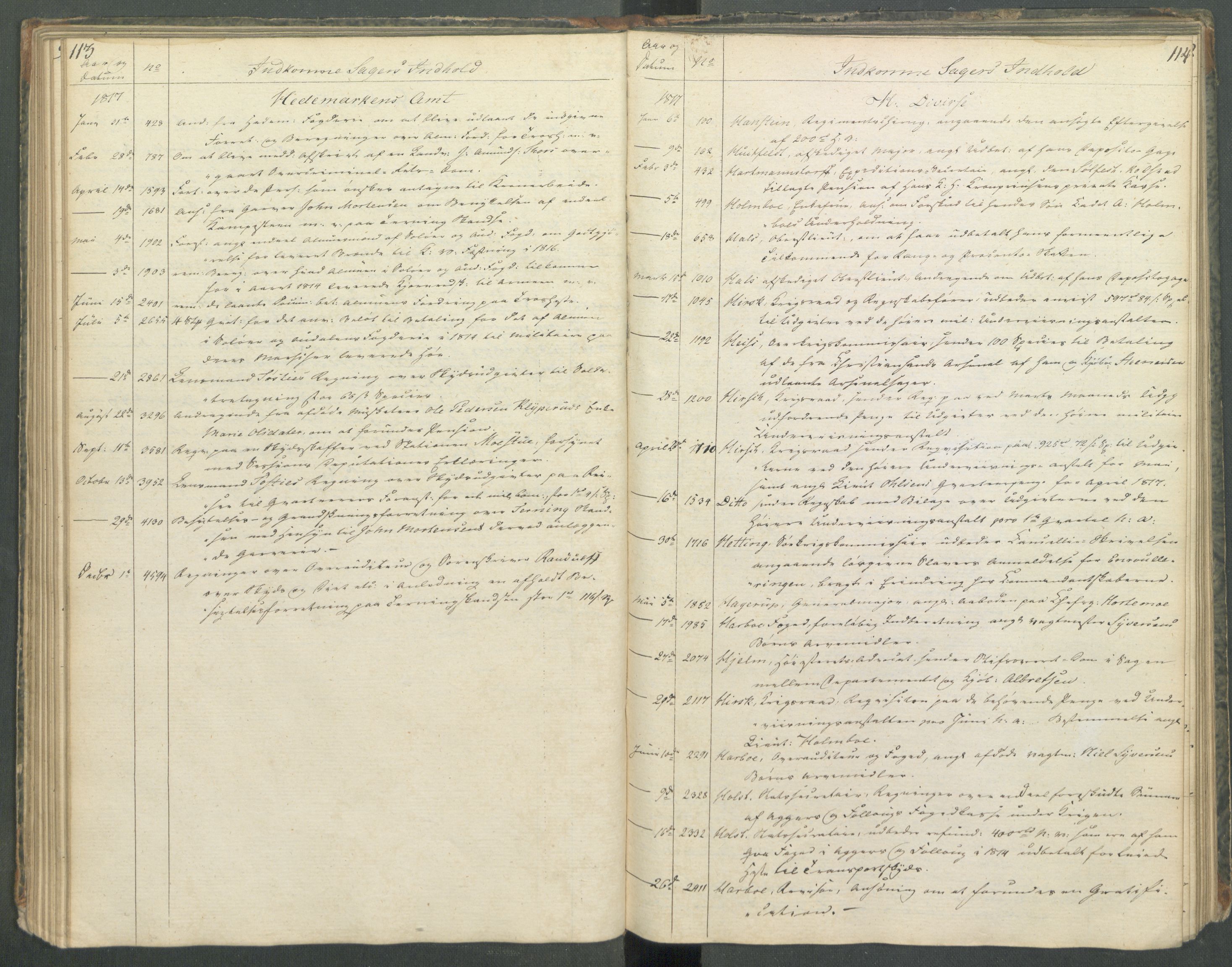 Armédepartementet, RA/RAFA-3493/C/Ca/L0013: 6. Departements register over innkomne saker, 1817, p. 113-114