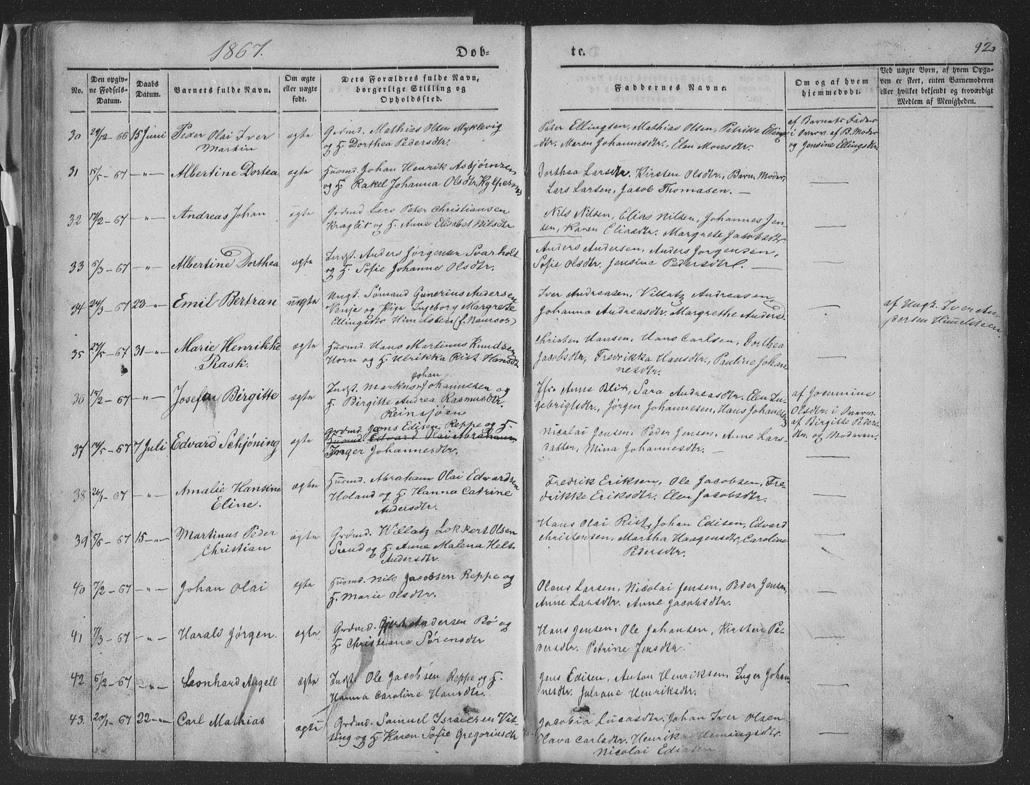 Ministerialprotokoller, klokkerbøker og fødselsregistre - Nordland, AV/SAT-A-1459/881/L1165: Parish register (copy) no. 881C02, 1854-1876, p. 92