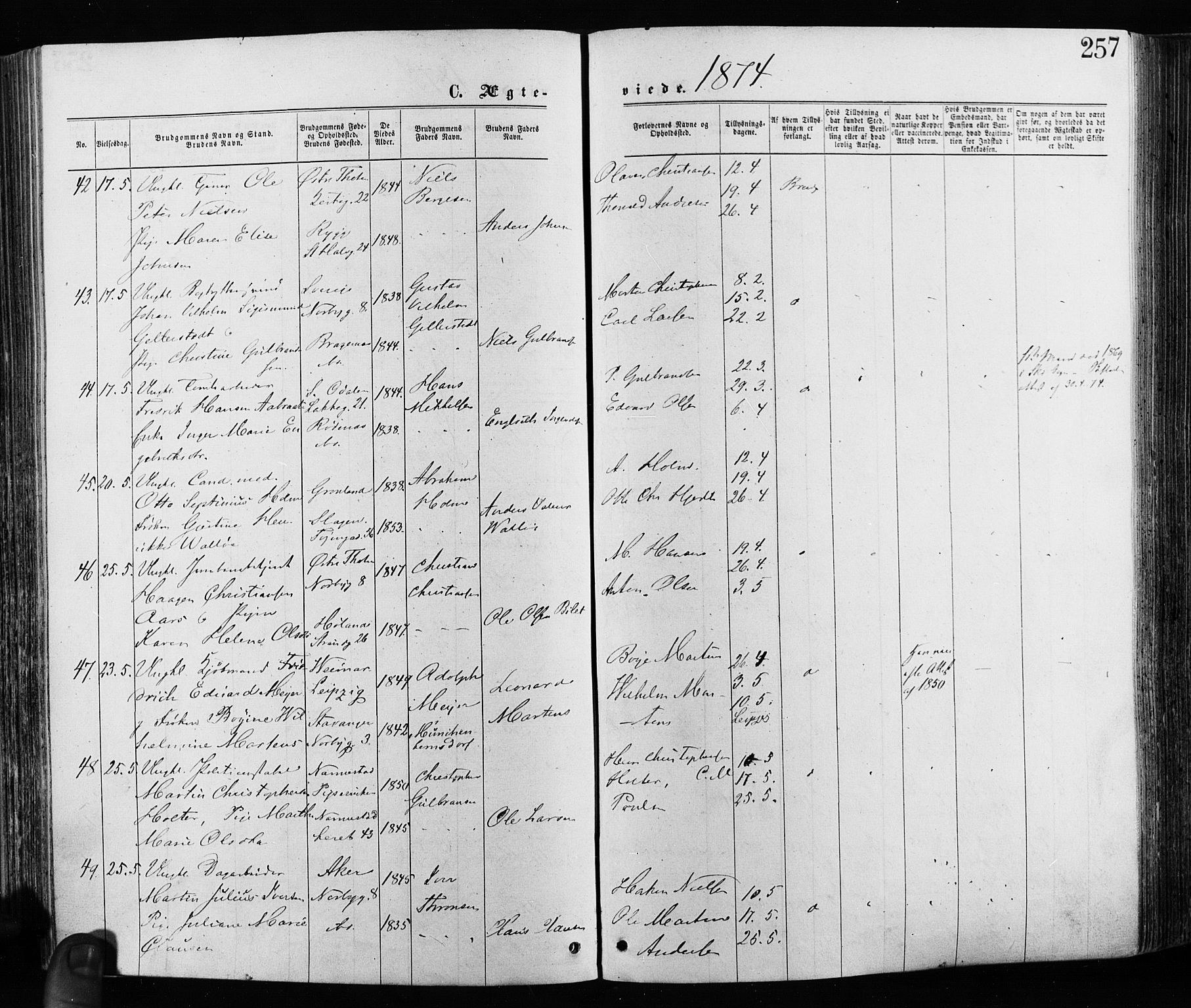 Grønland prestekontor Kirkebøker, AV/SAO-A-10848/F/Fa/L0005: Parish register (official) no. 5, 1869-1880, p. 257