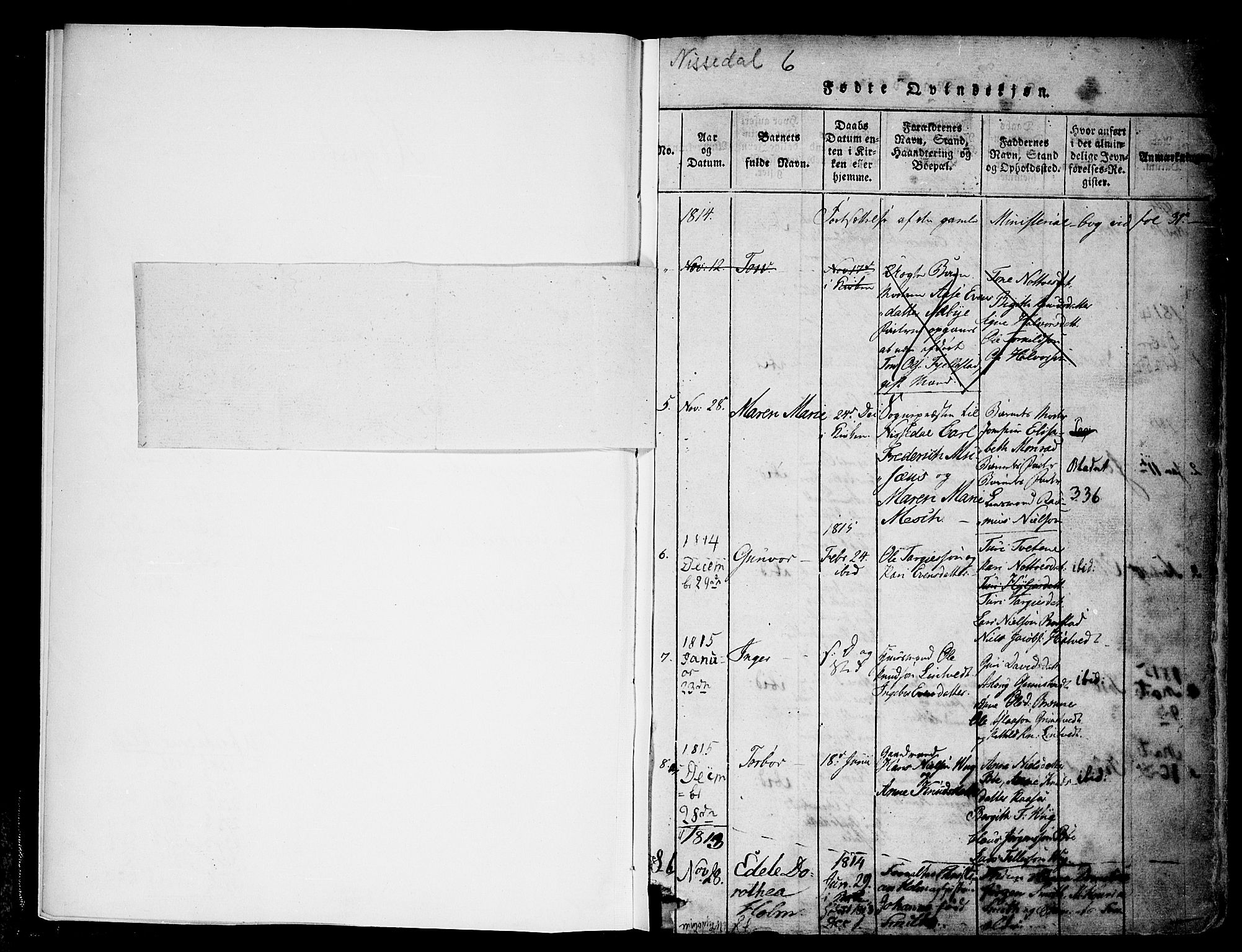 Nissedal kirkebøker, AV/SAKO-A-288/F/Fa/L0002: Parish register (official) no. I 2, 1814-1845, p. 1