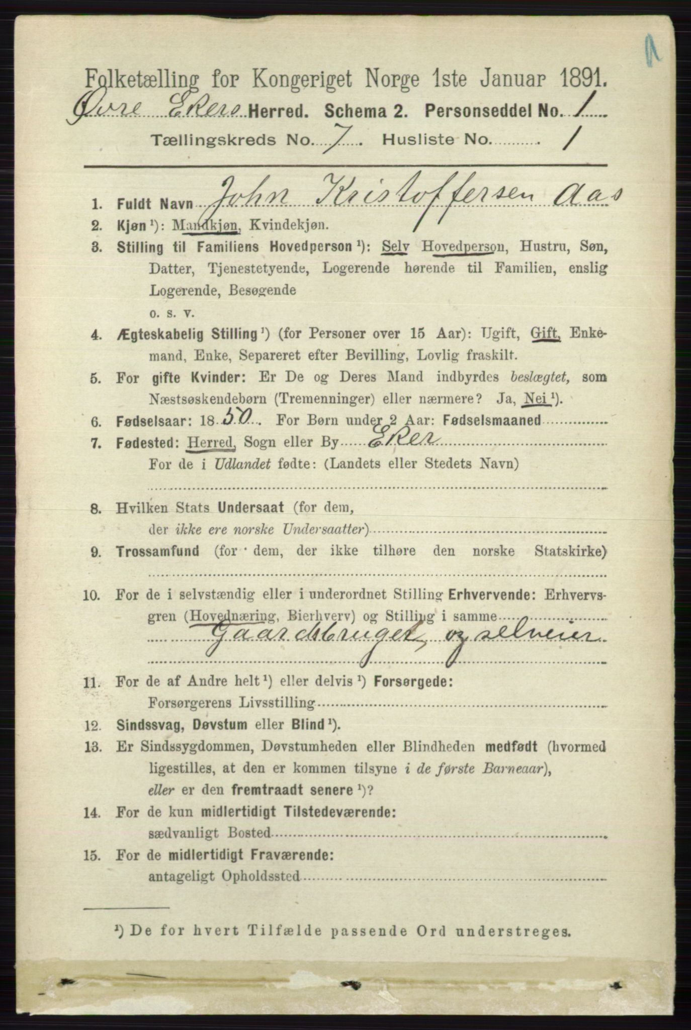 RA, 1891 census for 0624 Øvre Eiker, 1891, p. 2667