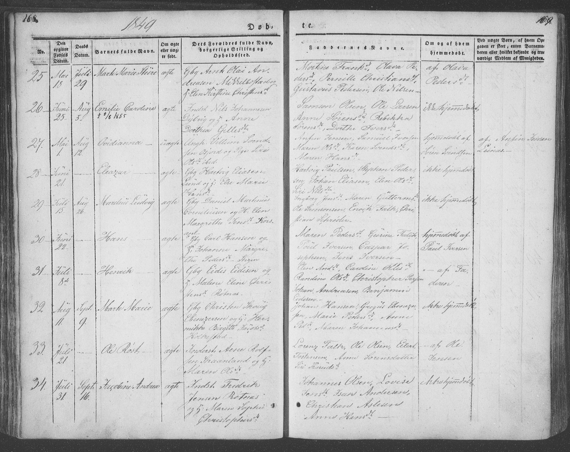 Ministerialprotokoller, klokkerbøker og fødselsregistre - Nordland, AV/SAT-A-1459/855/L0799: Parish register (official) no. 855A07, 1834-1852, p. 168-169