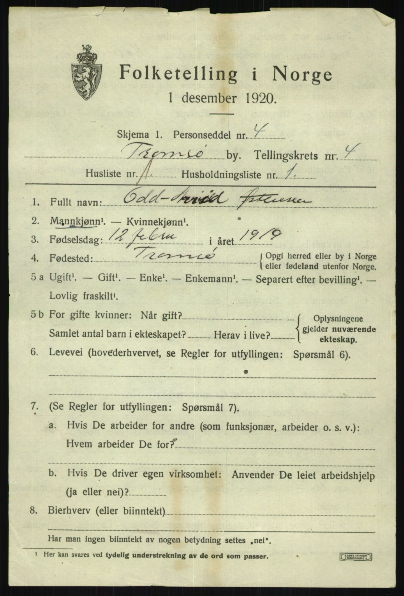 SATØ, 1920 census for Tromsø, 1920, p. 11768