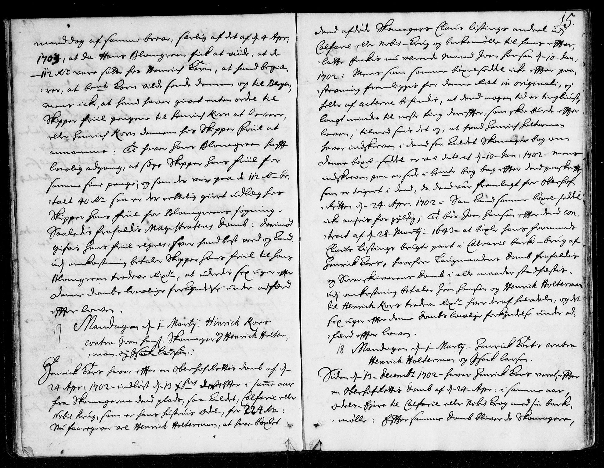 Overhoffretten 1667-1797, AV/RA-EA-2884/Aa/L0036: Avsiktsprotokoll, 1706, p. 14b-15a