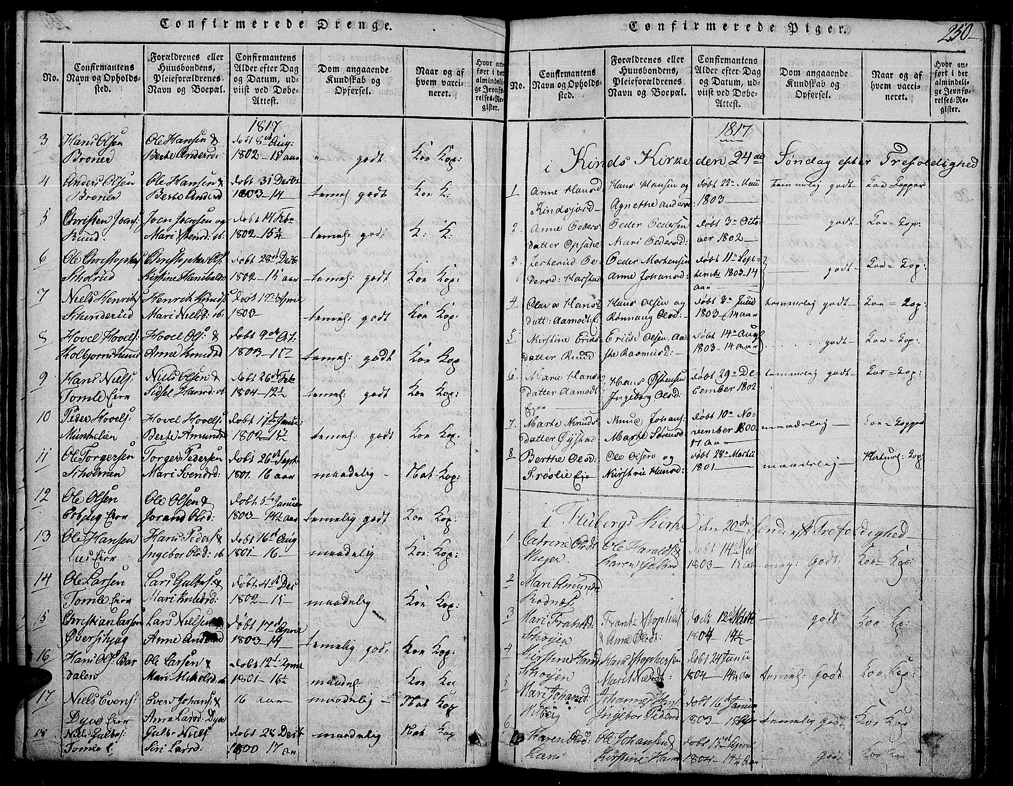Land prestekontor, SAH/PREST-120/H/Ha/Haa/L0007: Parish register (official) no. 7, 1814-1830, p. 250b
