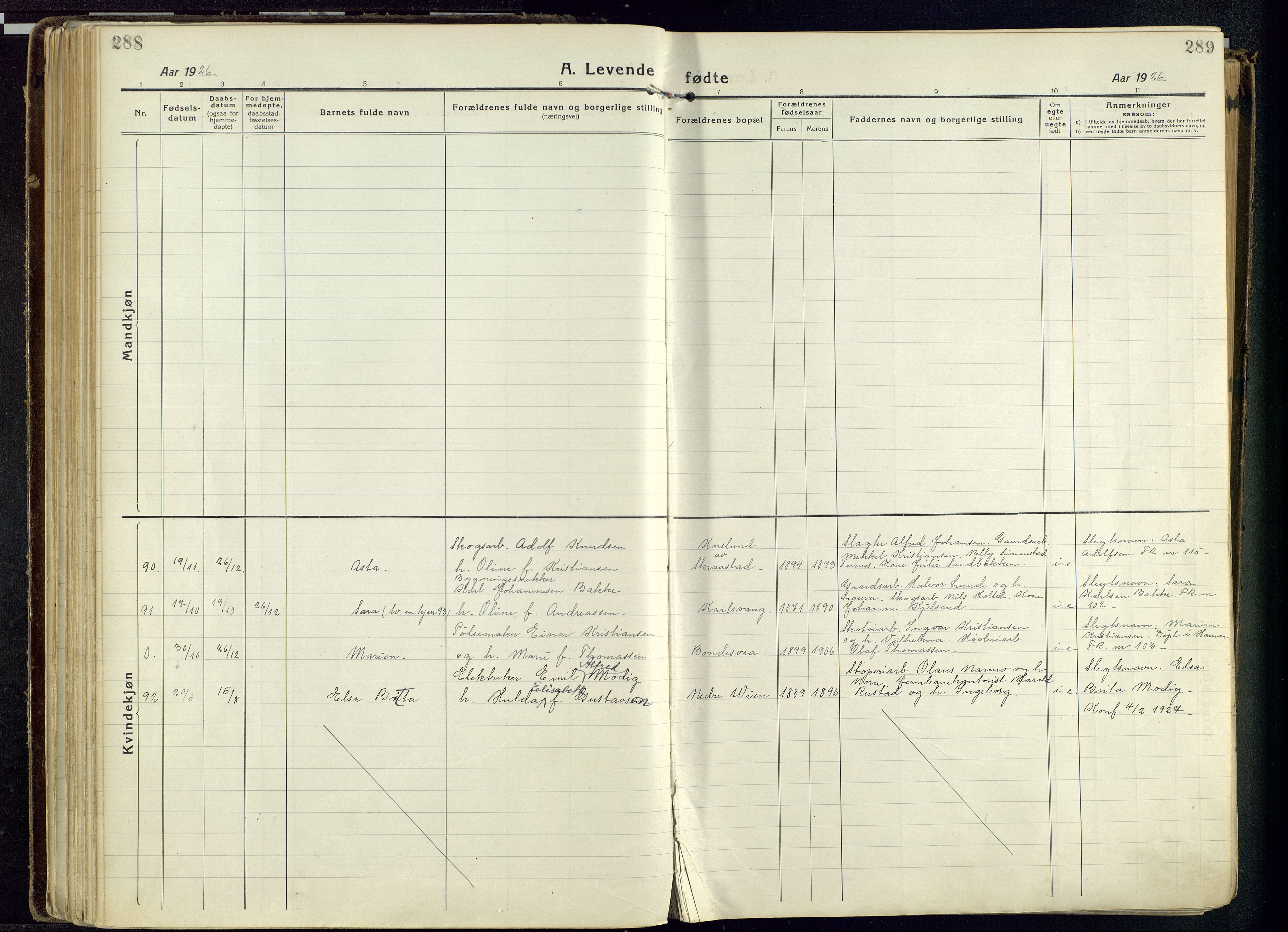 Vang prestekontor, Hedmark, AV/SAH-PREST-008/H/Ha/Haa/L0022: Parish register (official) no. 22, 1918-1944, p. 288-289