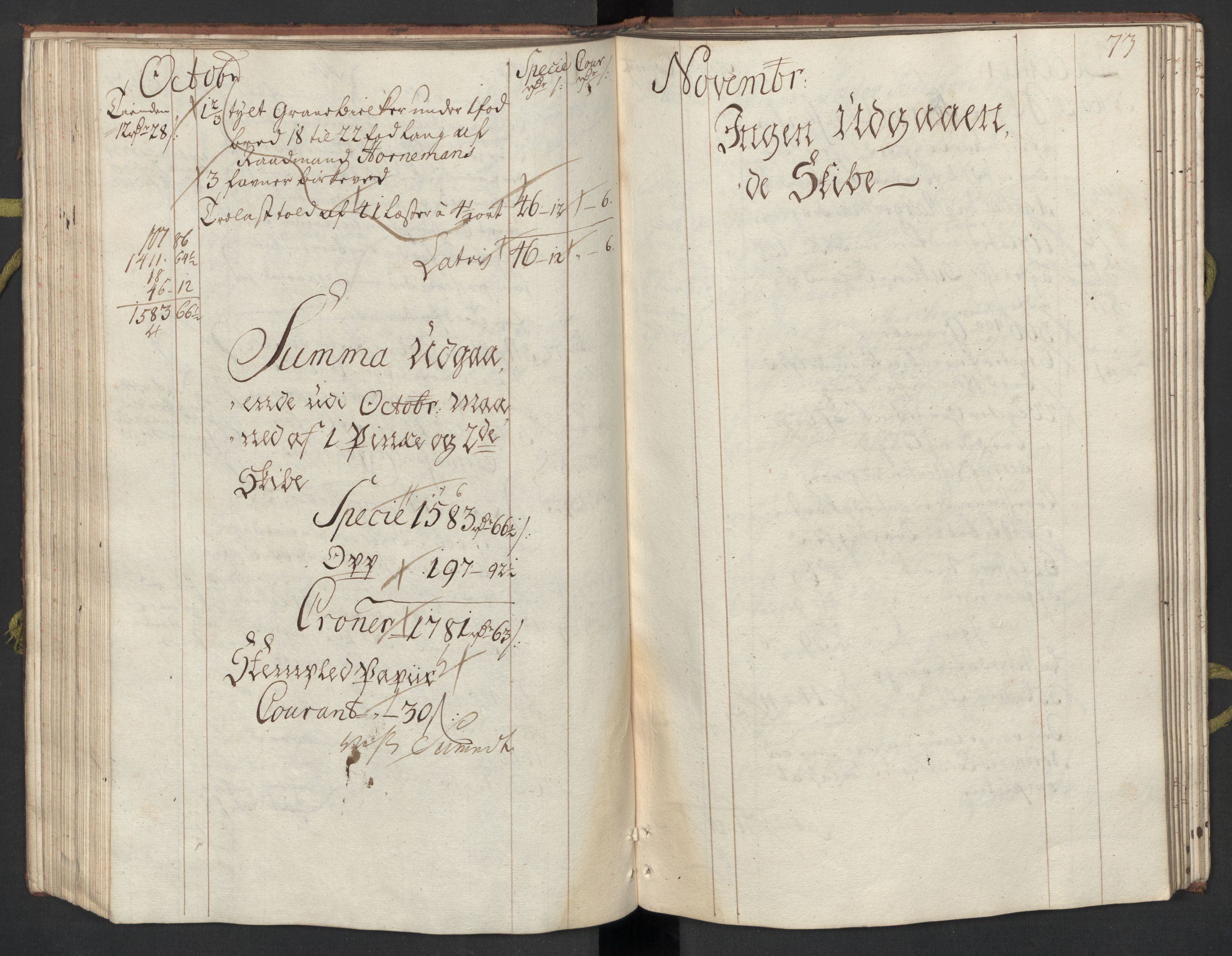 Generaltollkammeret, tollregnskaper, AV/RA-EA-5490/R33/L0015/0002: Tollregnskaper Trondheim A / Utgående tollbok, 1733, p. 72b-73a