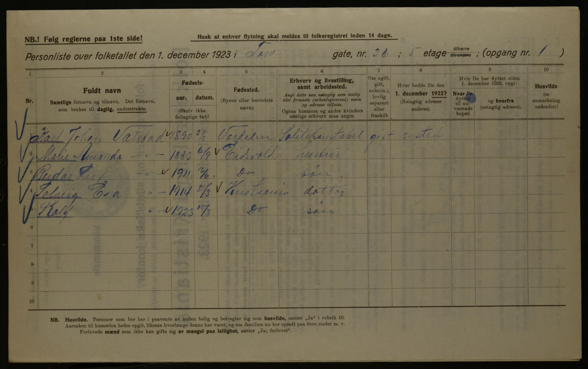 OBA, Municipal Census 1923 for Kristiania, 1923, p. 126043