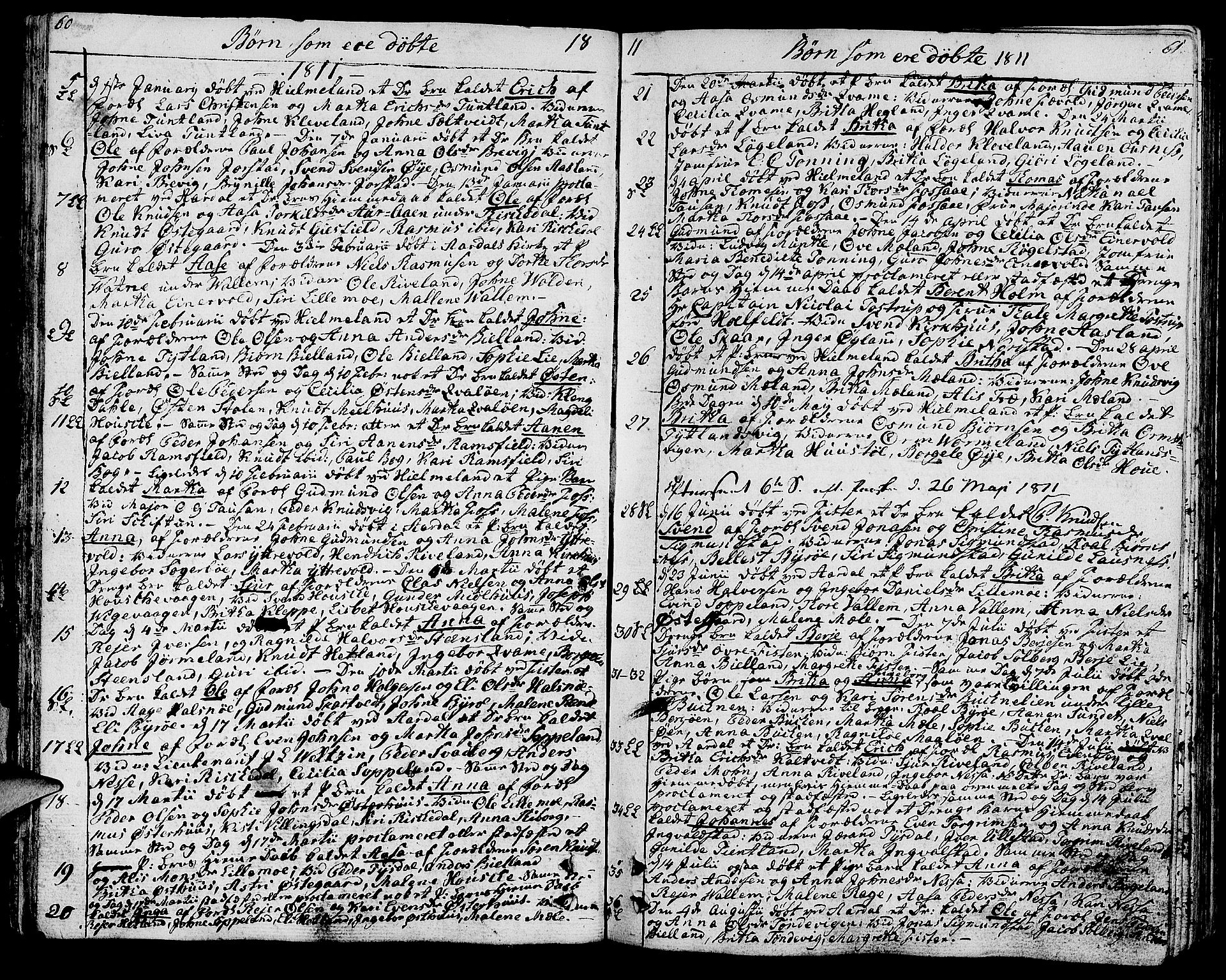 Hjelmeland sokneprestkontor, SAST/A-101843/01/IV/L0002: Parish register (official) no. A 2, 1799-1816, p. 60-61