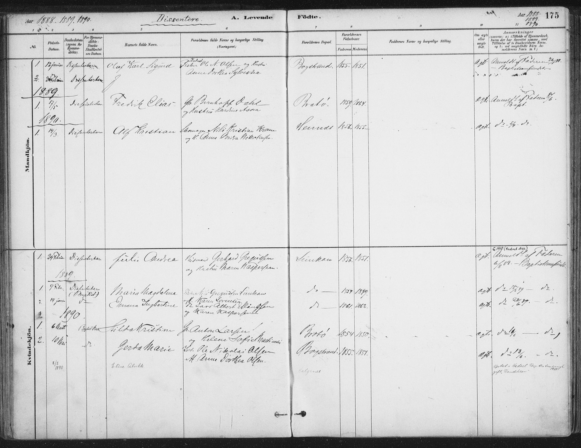 Ministerialprotokoller, klokkerbøker og fødselsregistre - Nordland, SAT/A-1459/888/L1244: Parish register (official) no. 888A10, 1880-1890, p. 175