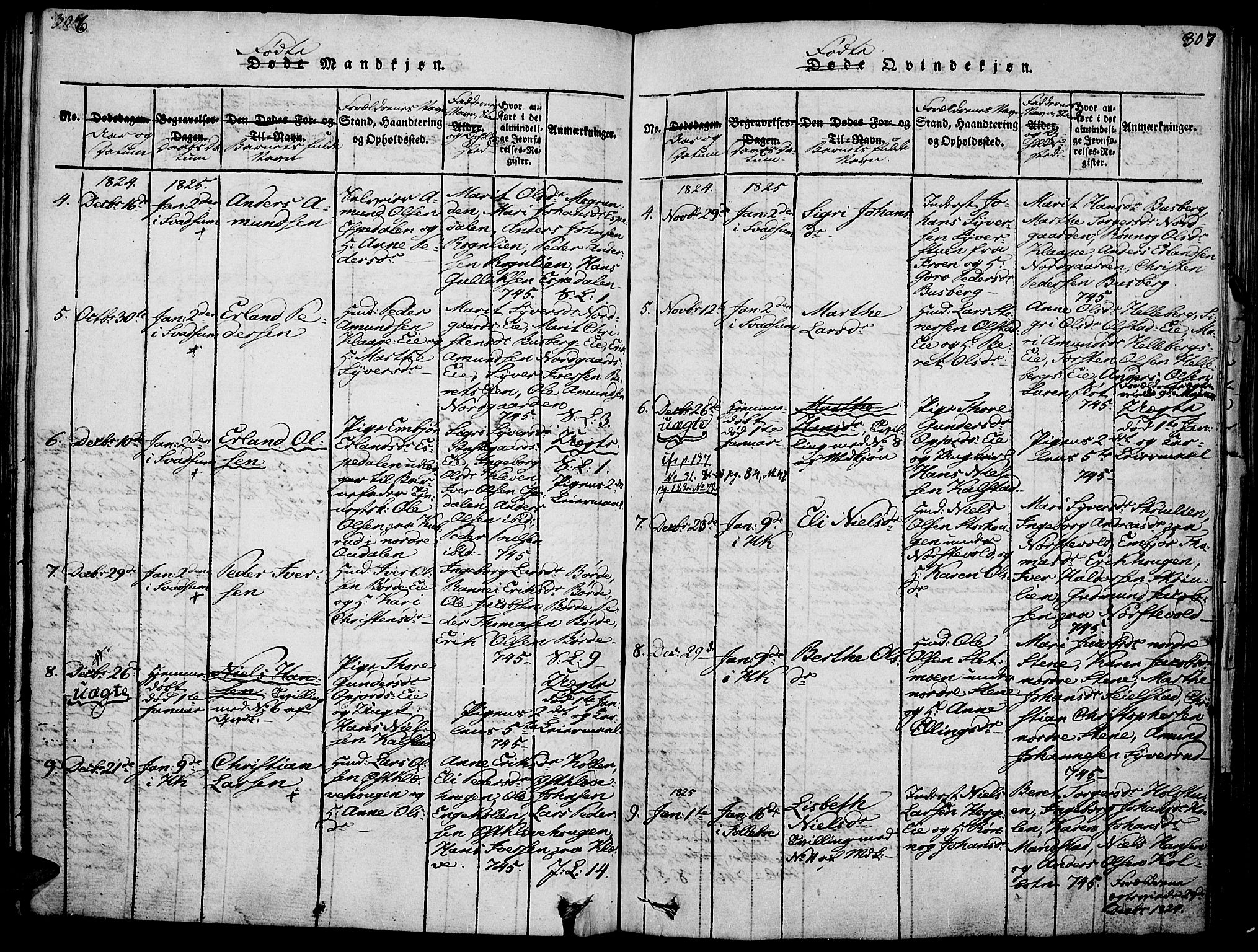 Gausdal prestekontor, SAH/PREST-090/H/Ha/Haa/L0005: Parish register (official) no. 5, 1817-1829, p. 306-307