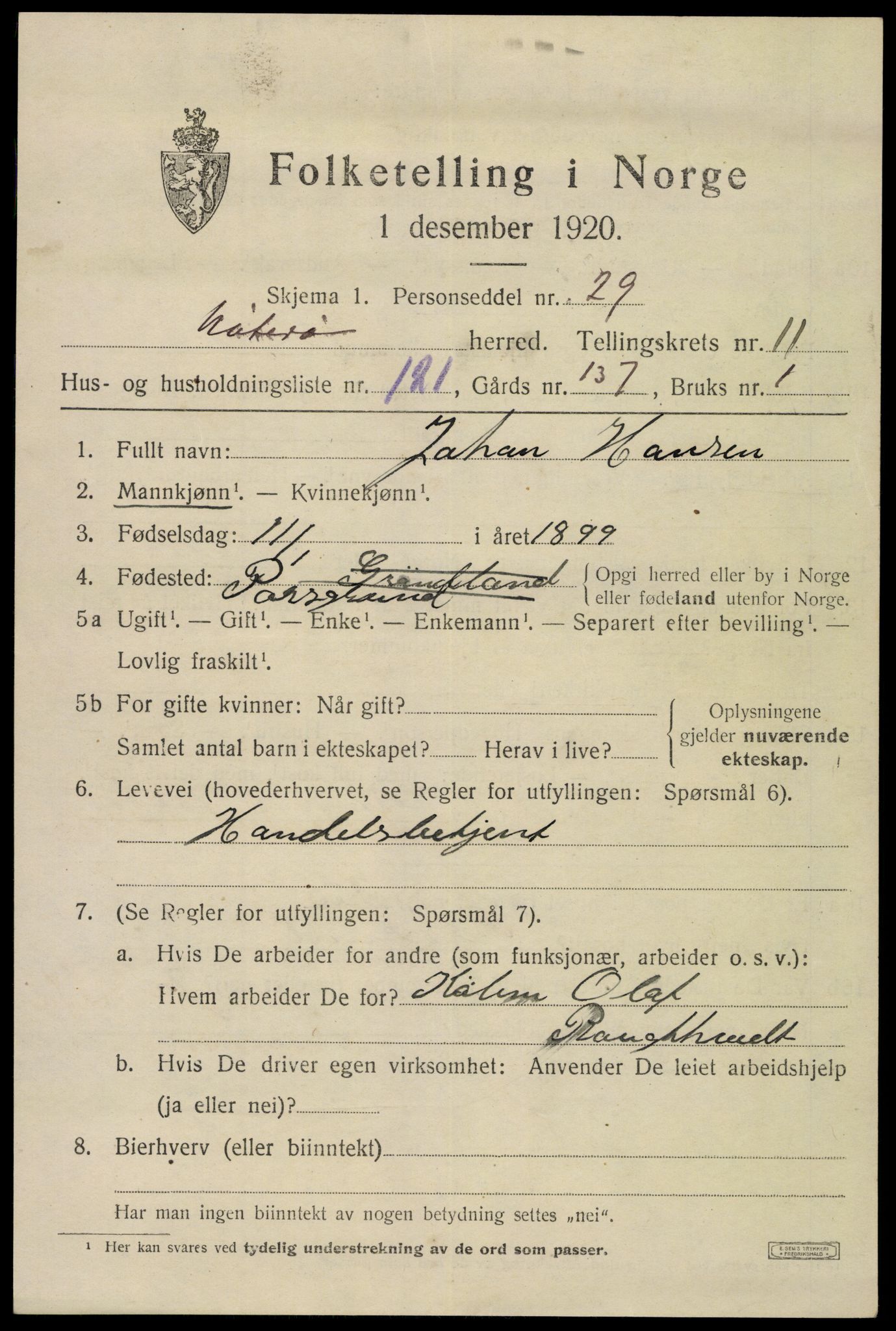 SAKO, 1920 census for Nøtterøy, 1920, p. 14723