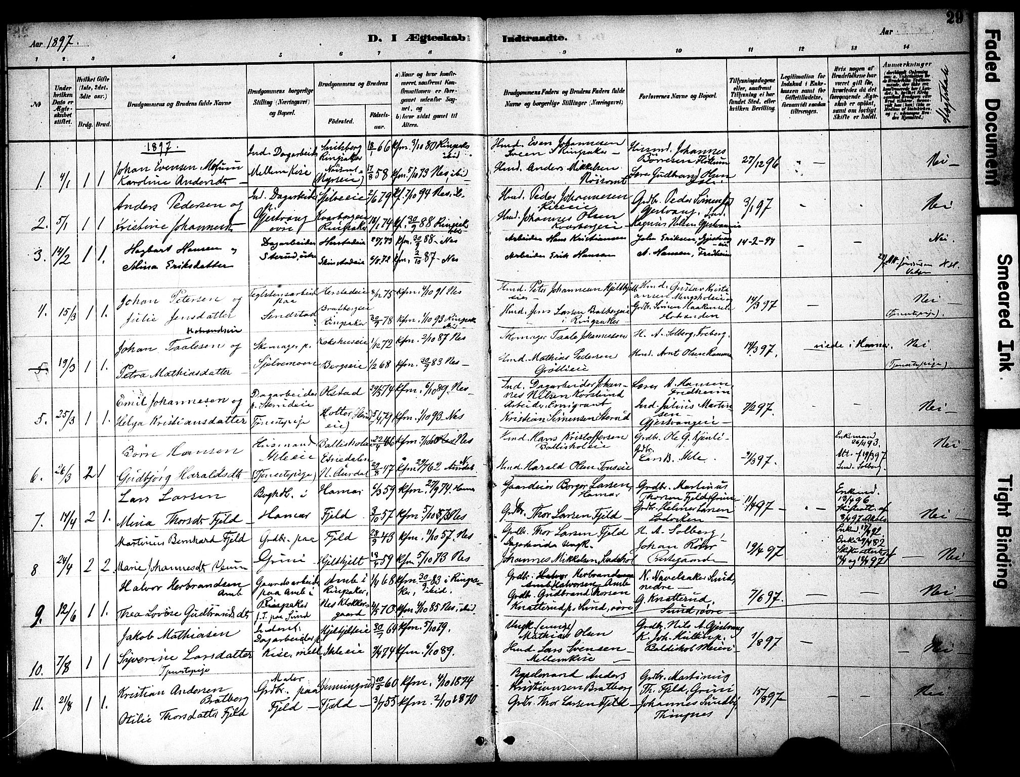 Nes prestekontor, Hedmark, SAH/PREST-020/K/Ka/L0008: Parish register (official) no. 8, 1883-1905, p. 29